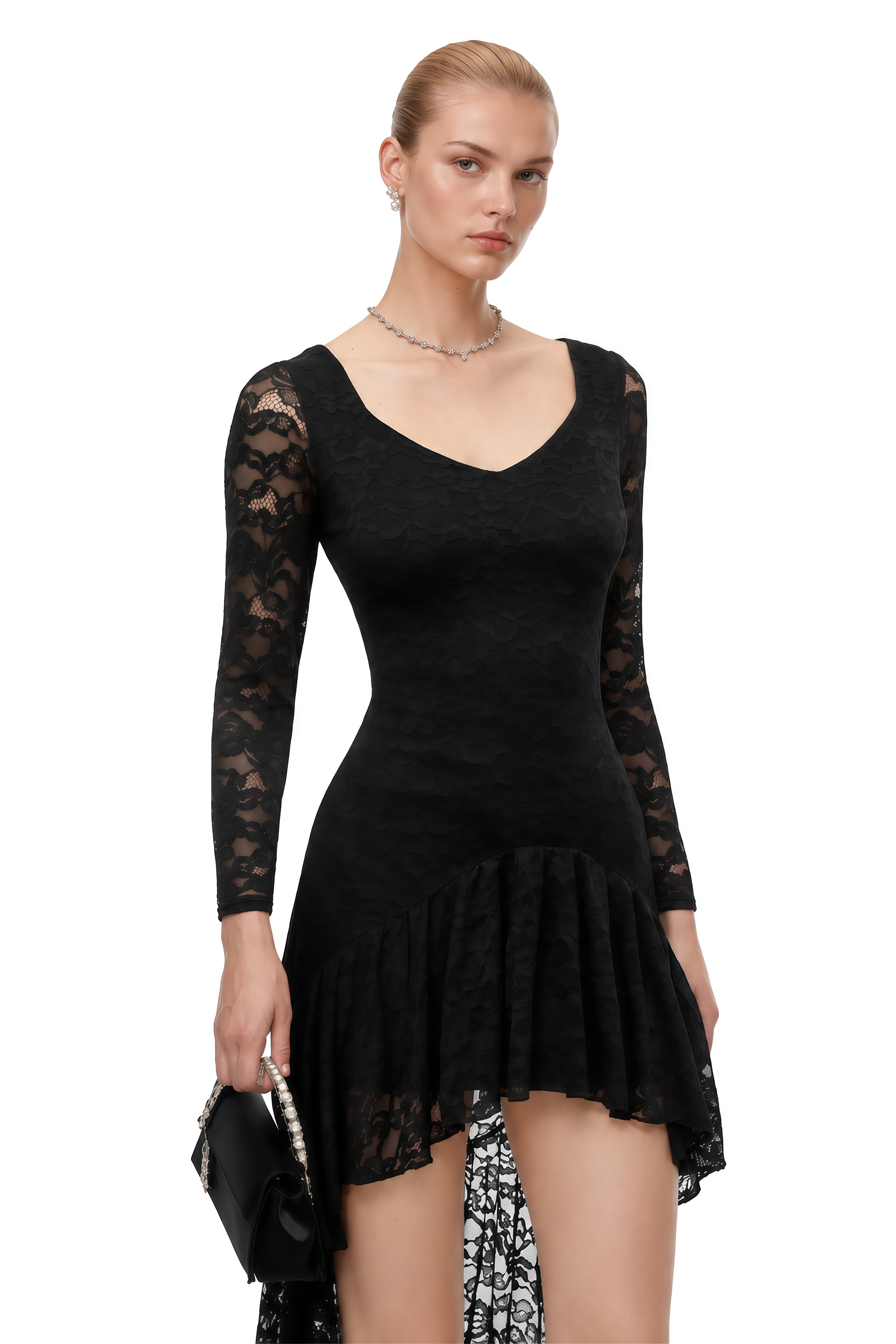 Lydia Black Long Sleeve High-Low Mini Dress