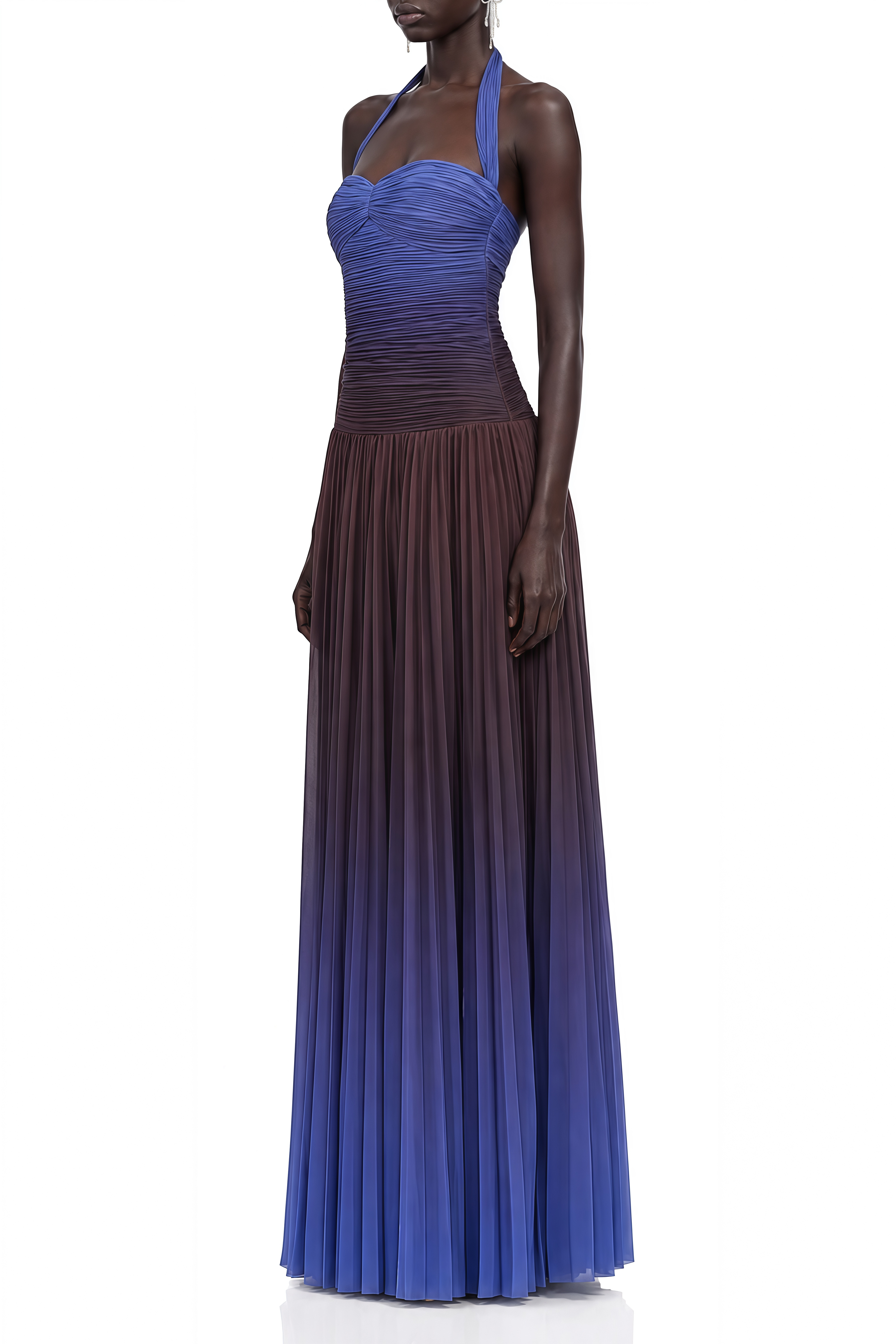 Aurelia Blue Halterneck Ruched Maxi Dress
