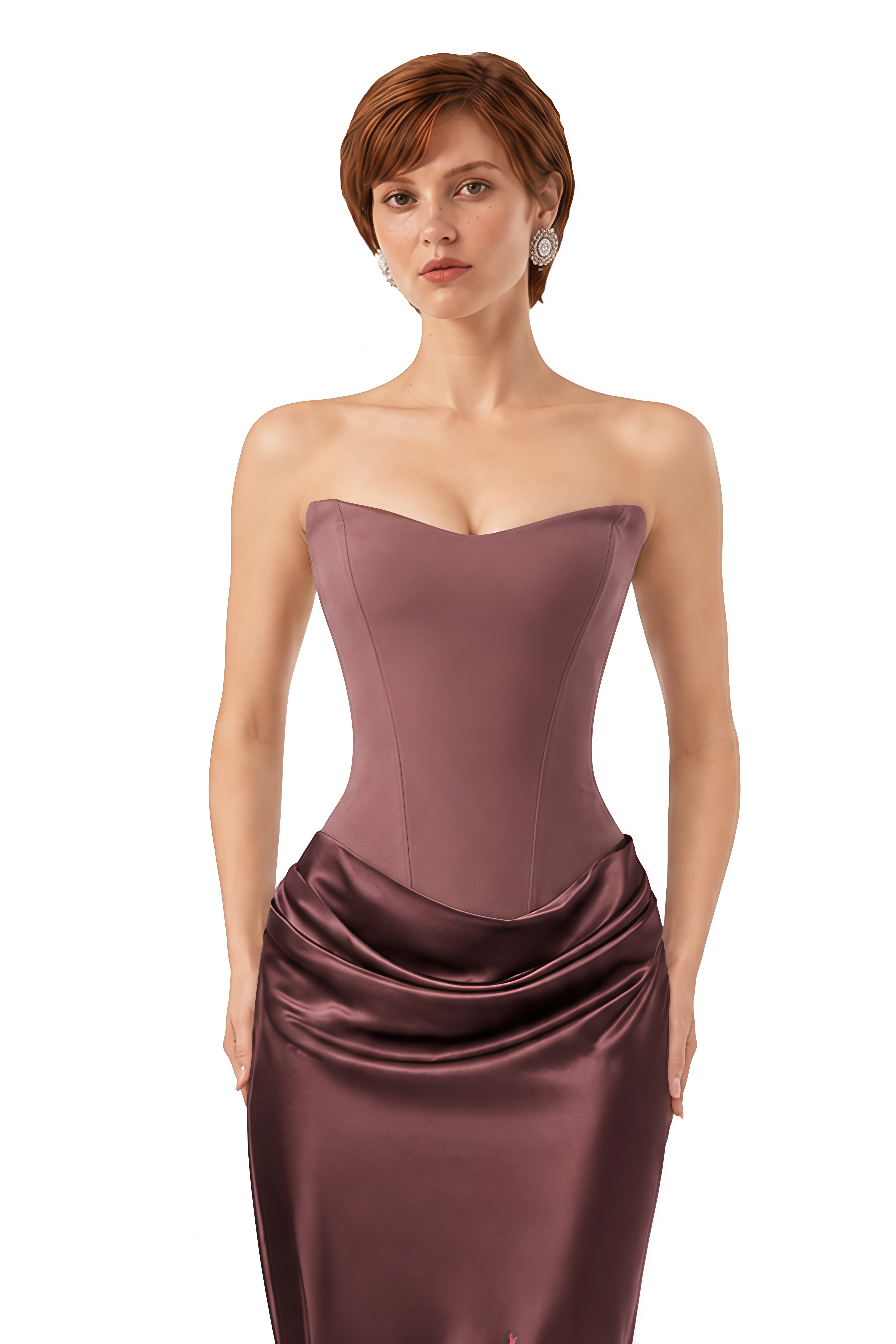 Amelie Brown Strapless Draped Maxi Dress
