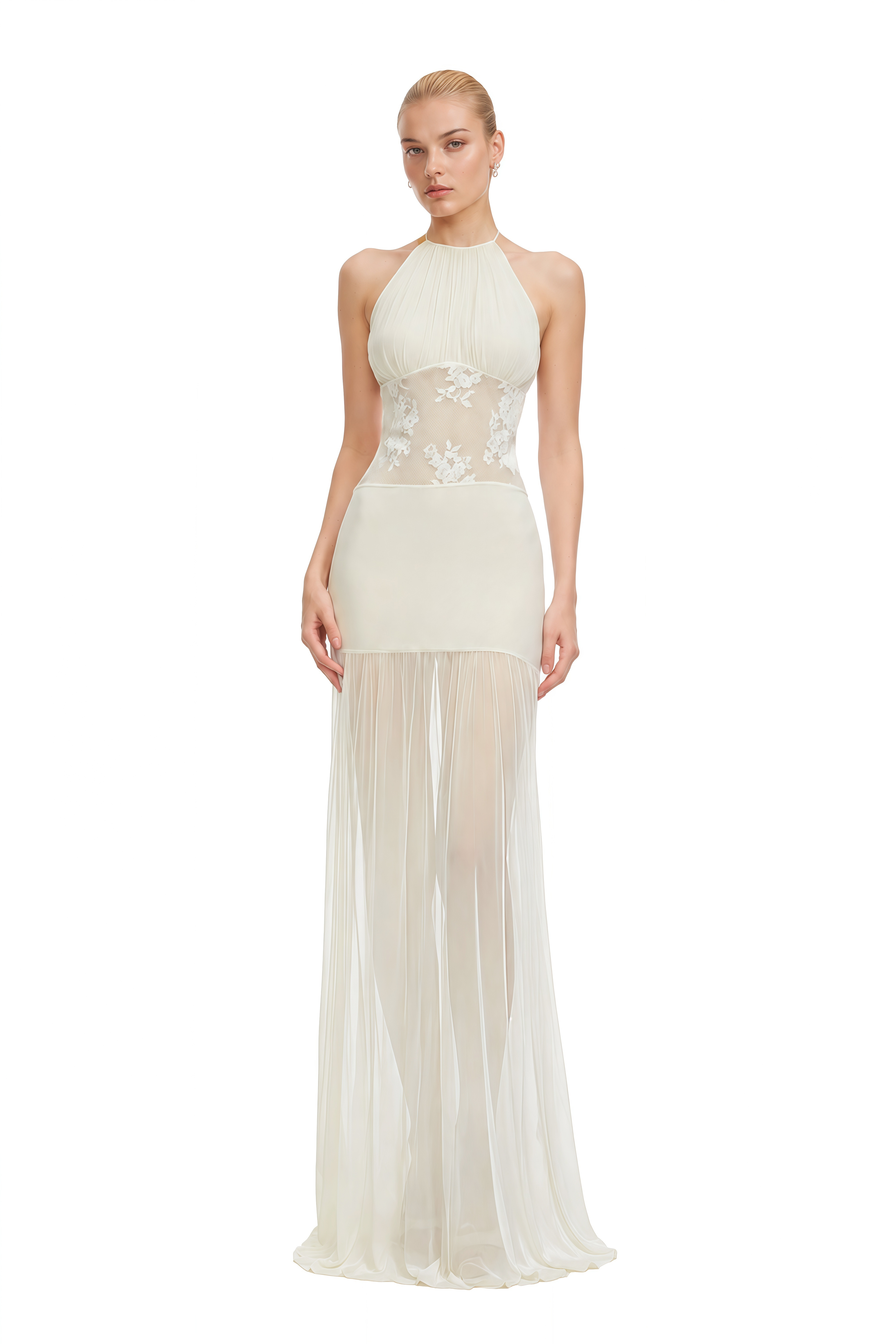 Clio Ivory Halterneck Draped Maxi Dress