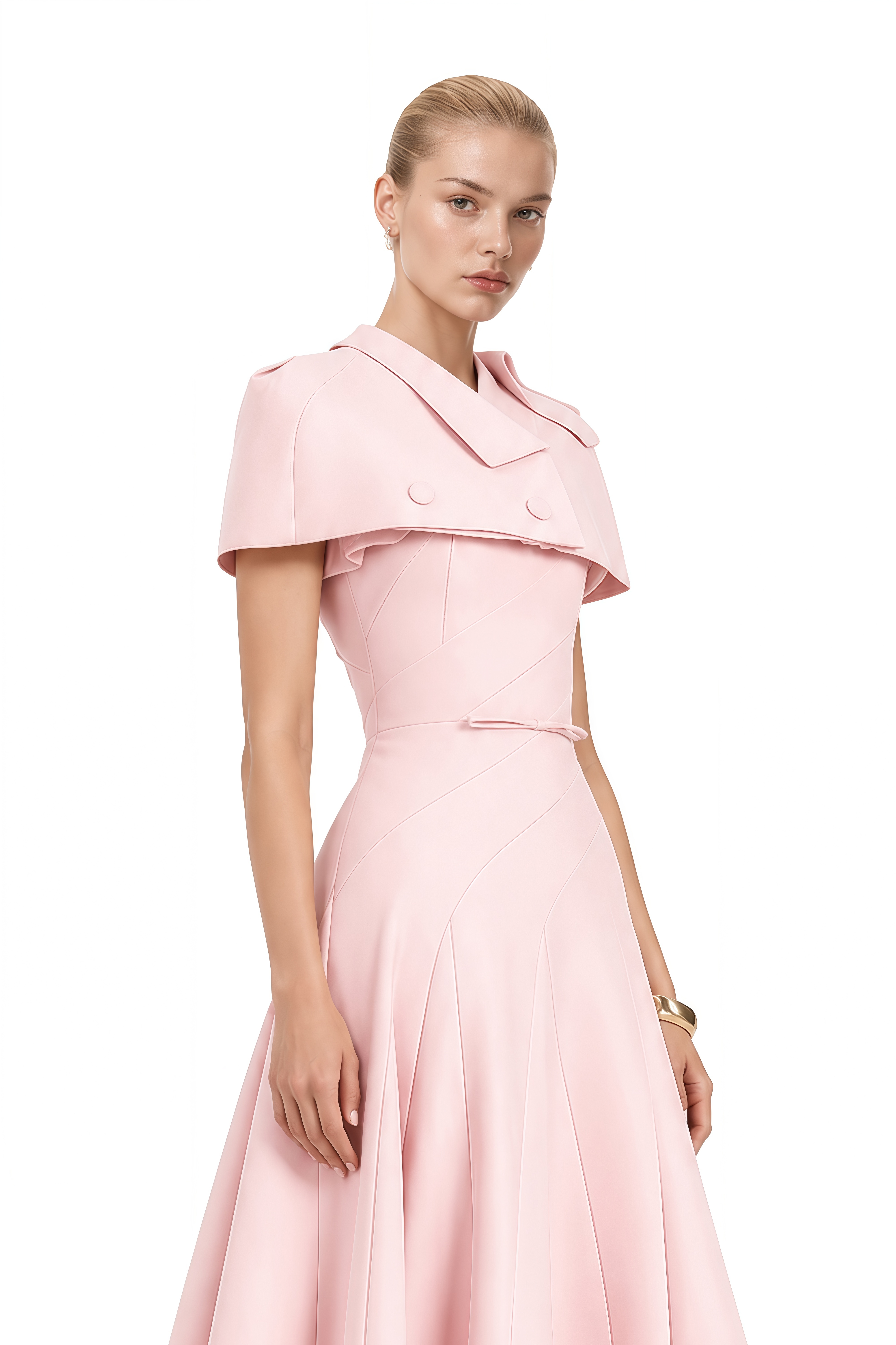 Willow Pink Cape Sleeve Flared Midi Dress