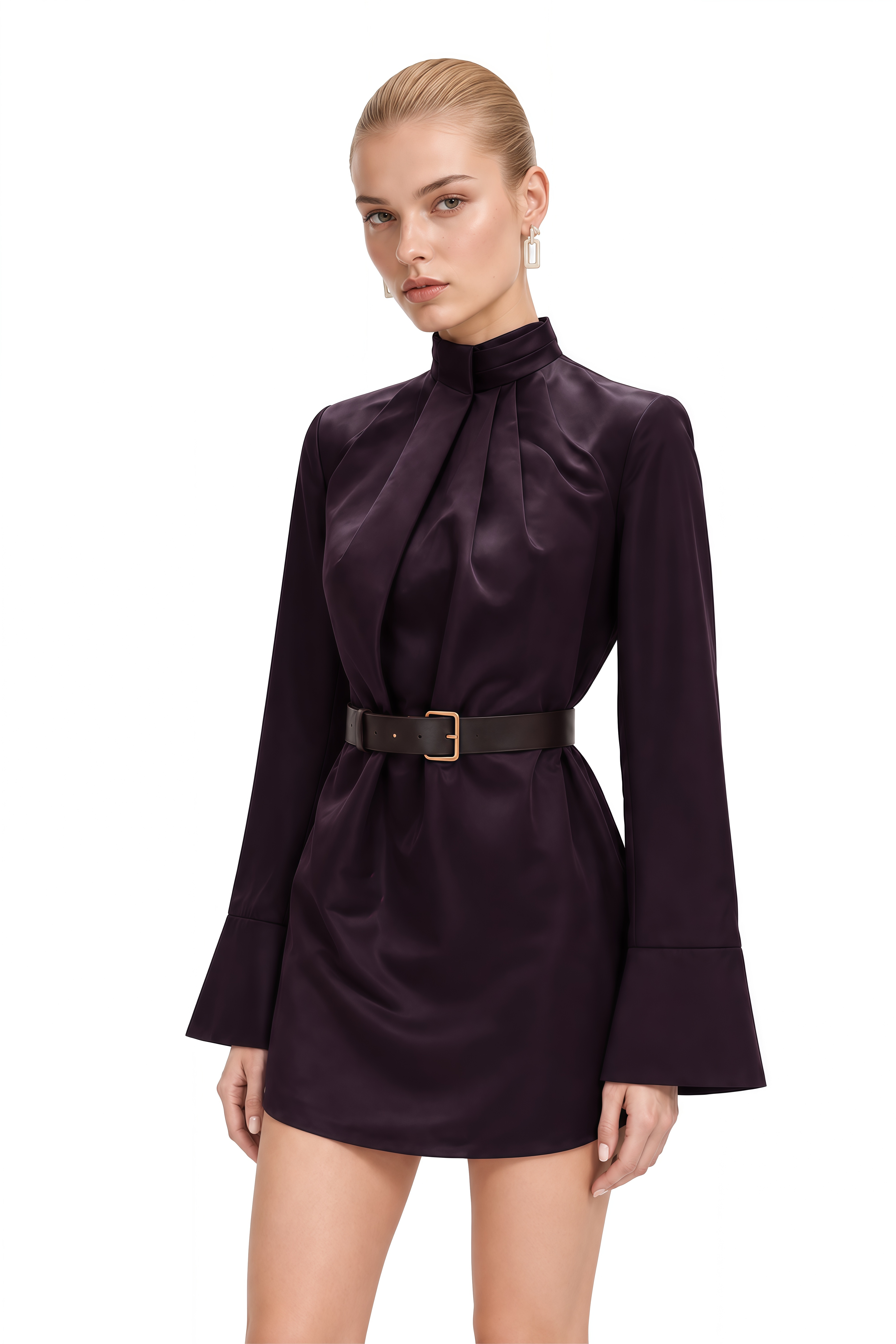 Rosalie Purple Turtleneck Pleated Mini Dress 
