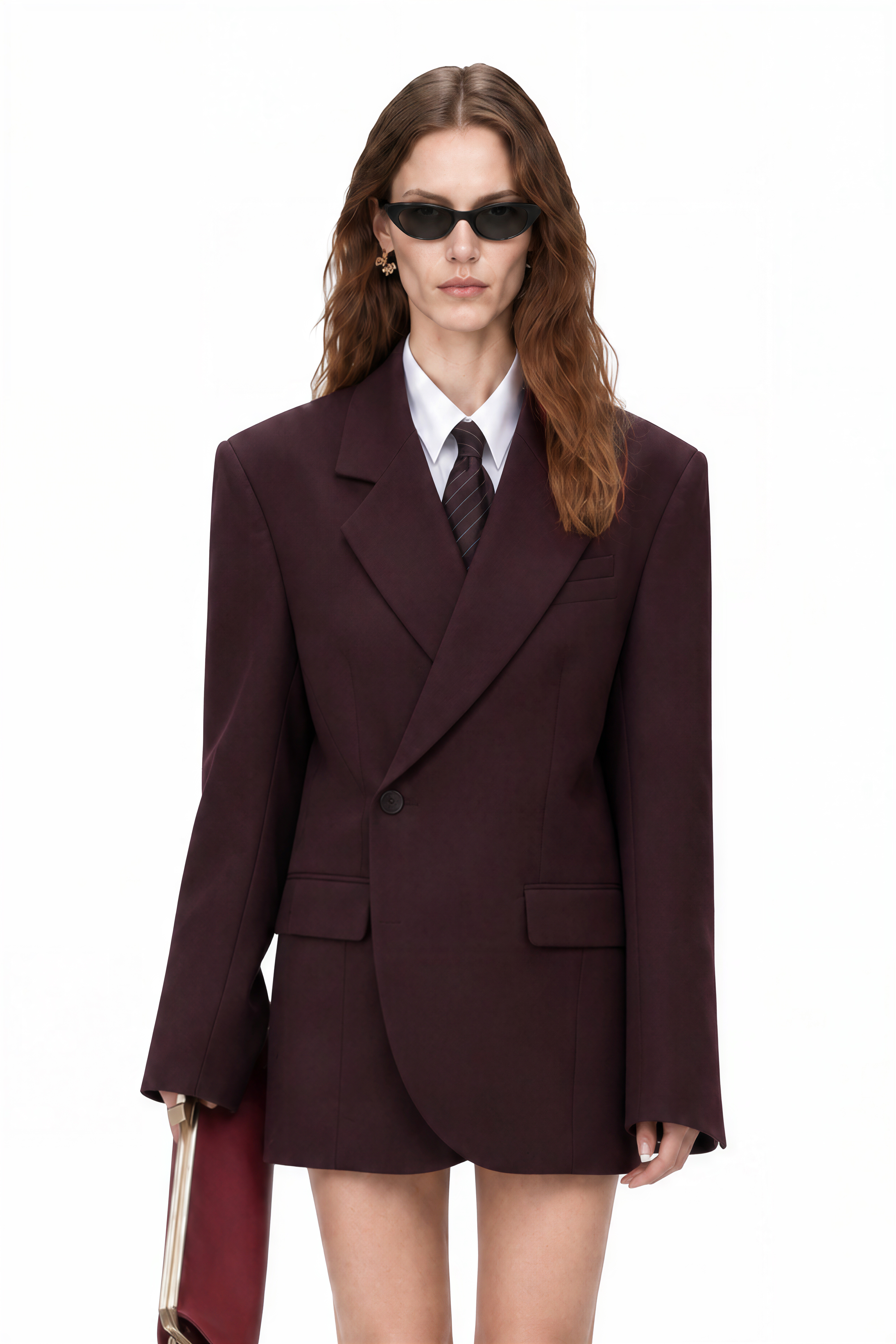 Victoria Burgundy Long Sleeves Oversized Blazer