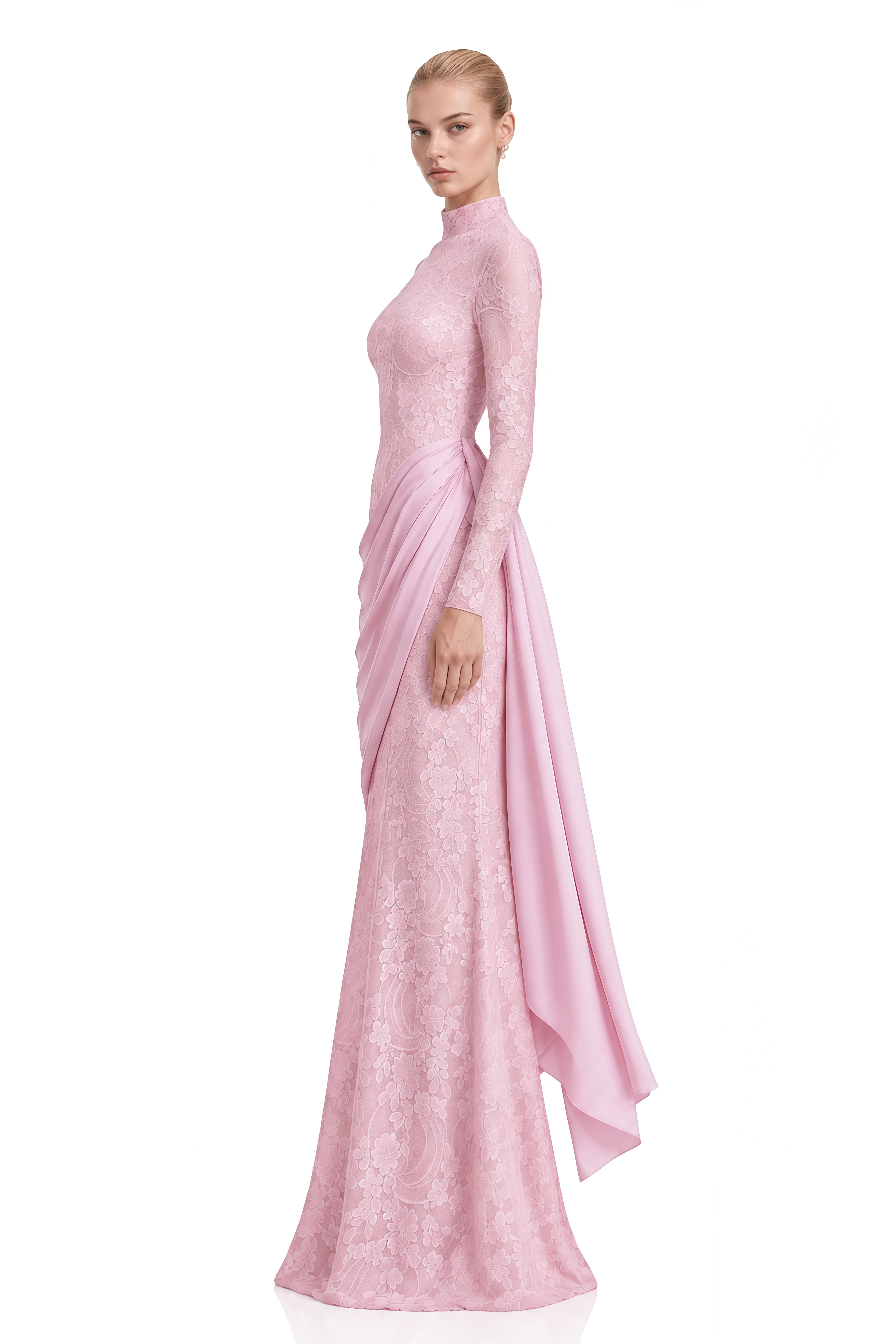 Austen Pink Lace Asymmetrical Maxi Dress