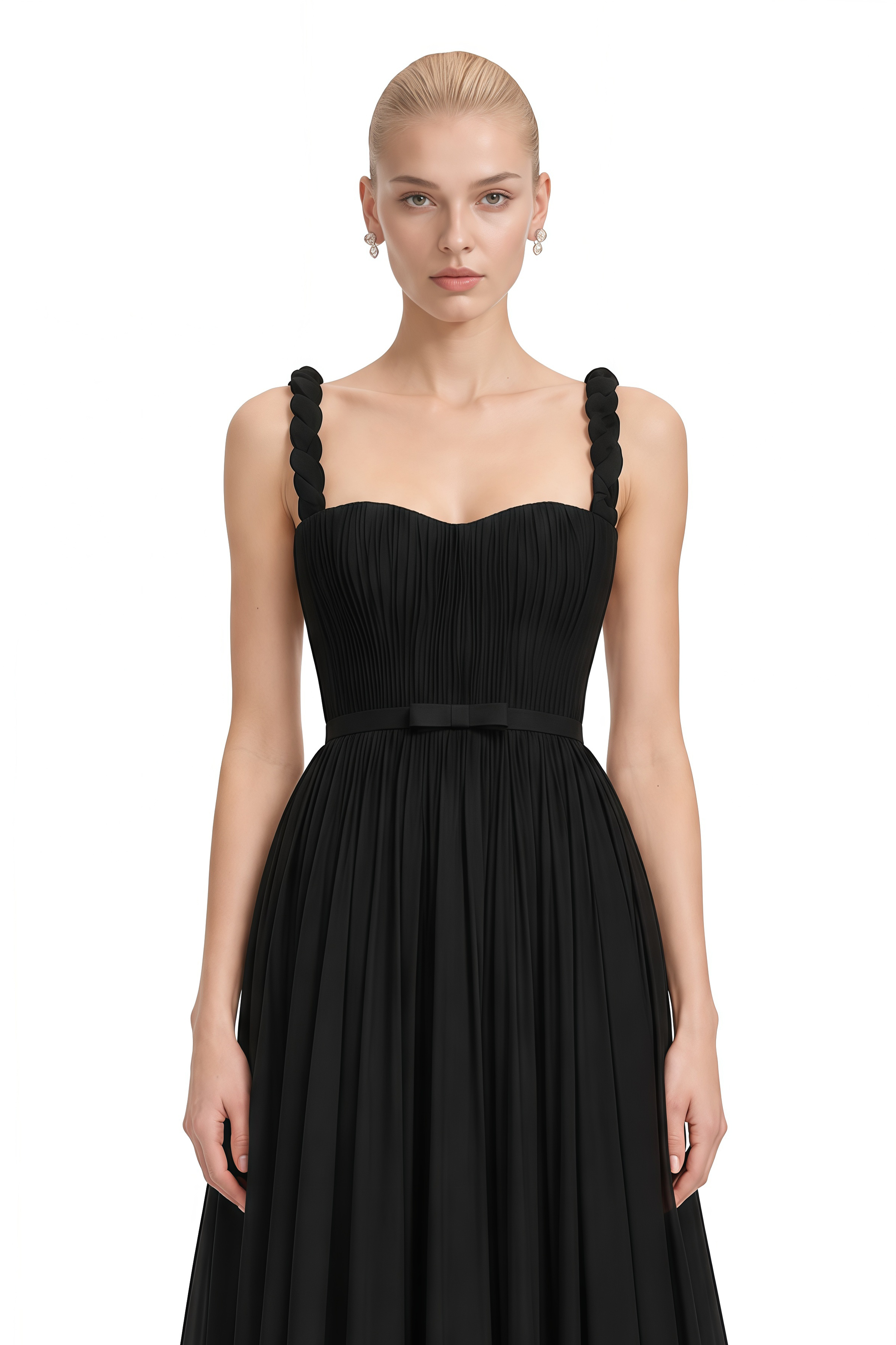 Cecilia Black Sweetheart Neck Floral Midi Dress