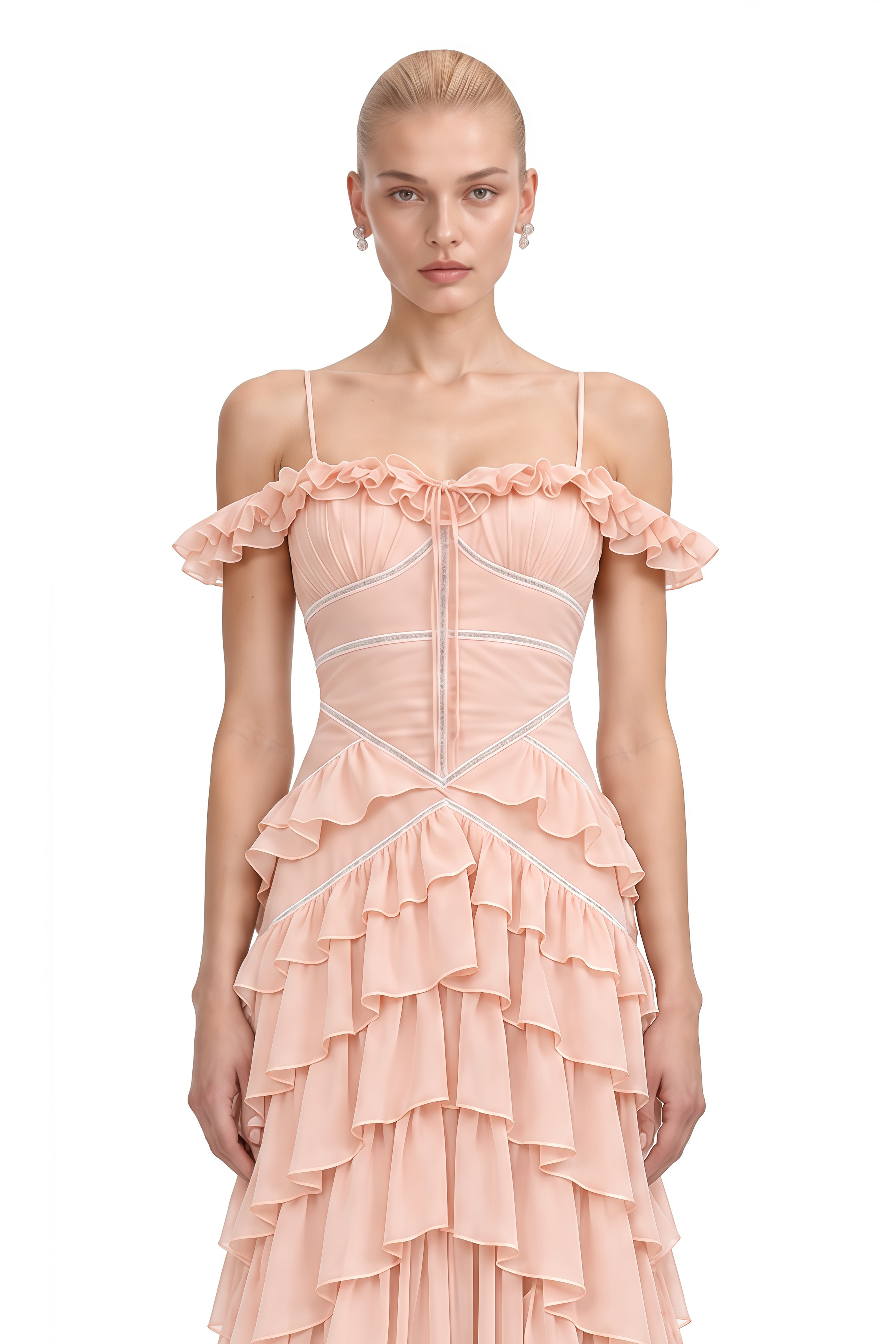 Althea Pink Off Shoulder Layered Maxi Dress