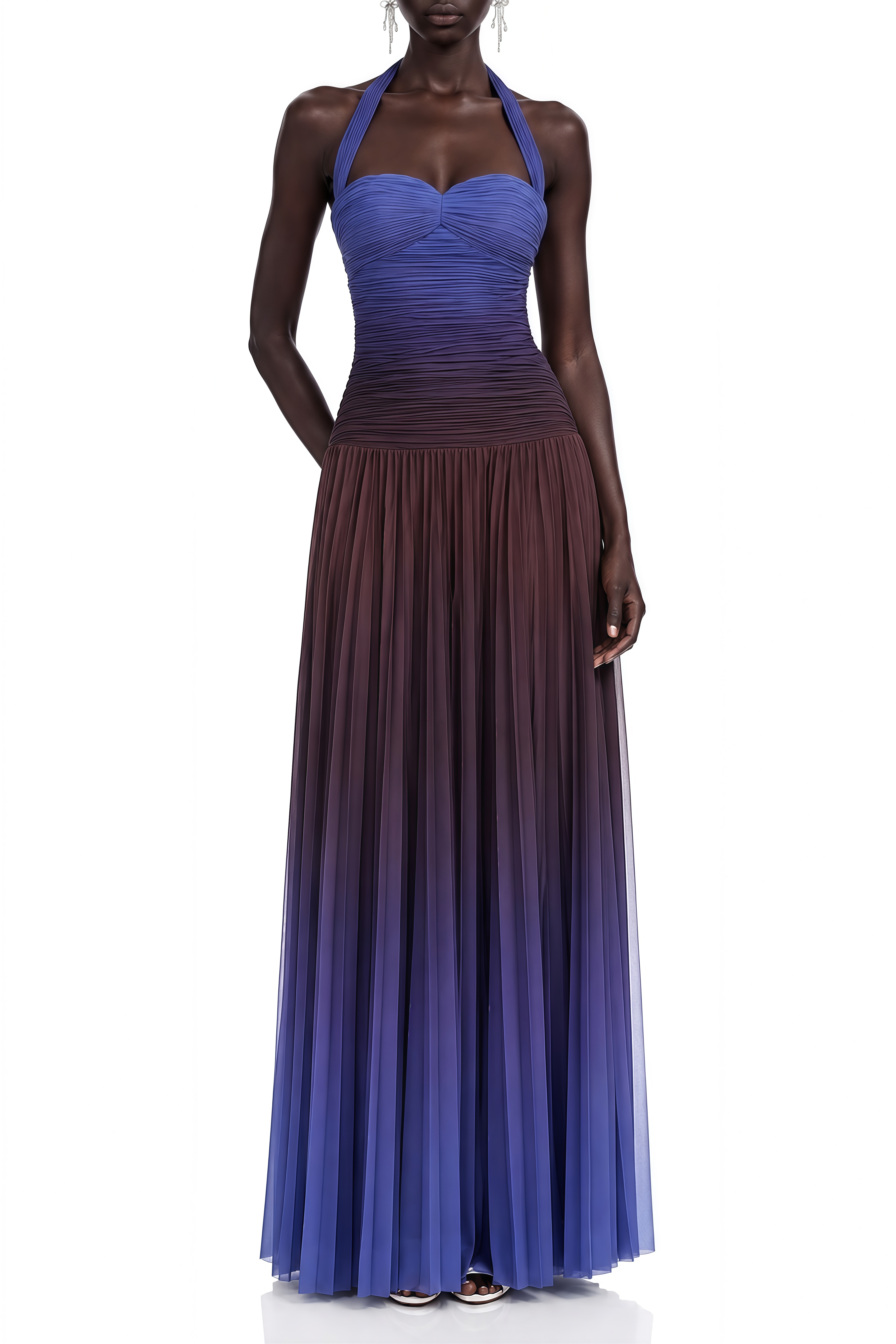 Aurelia Blue Halterneck Ruched Maxi Dress