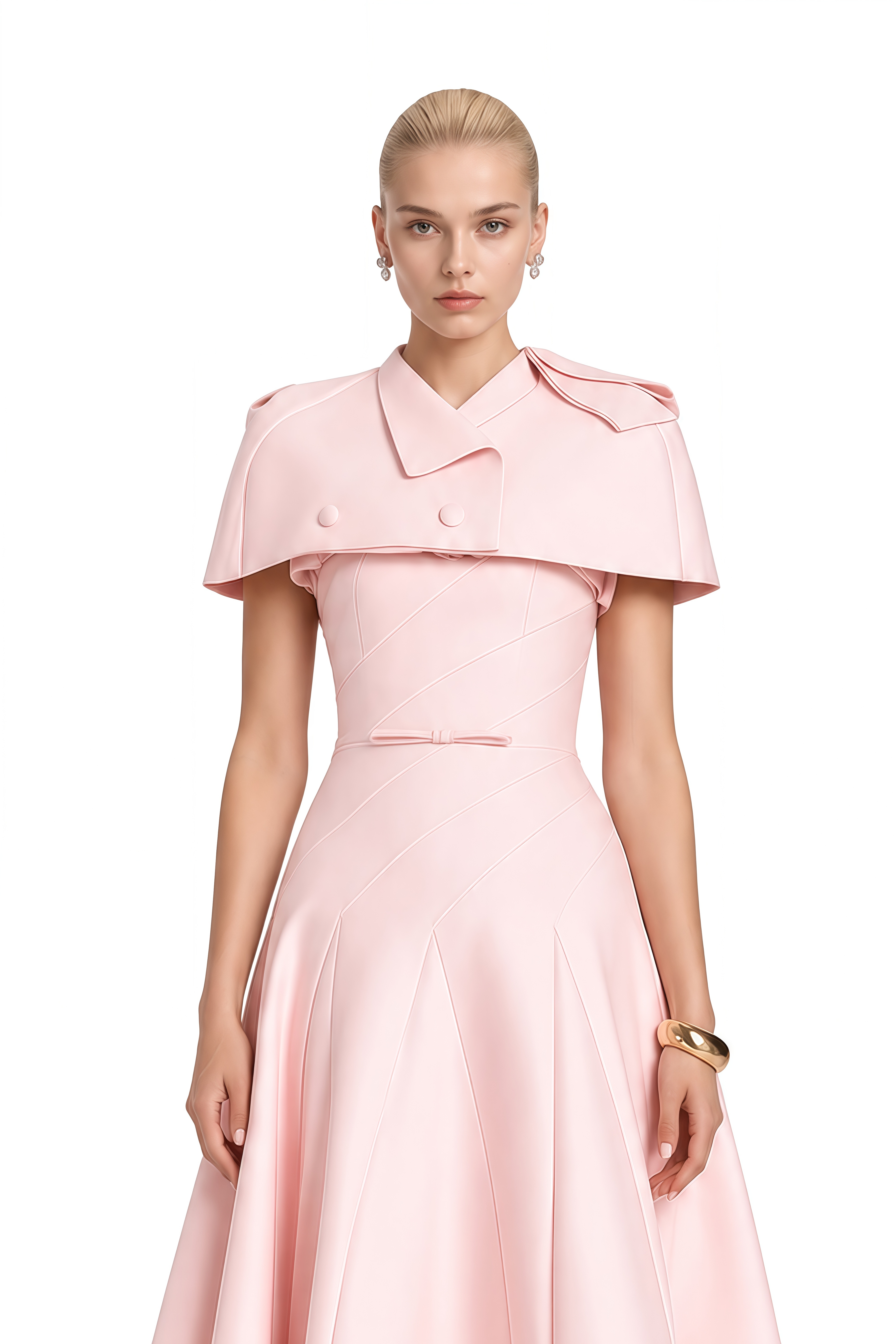 Willow Pink Cape Sleeve Flared Midi Dress