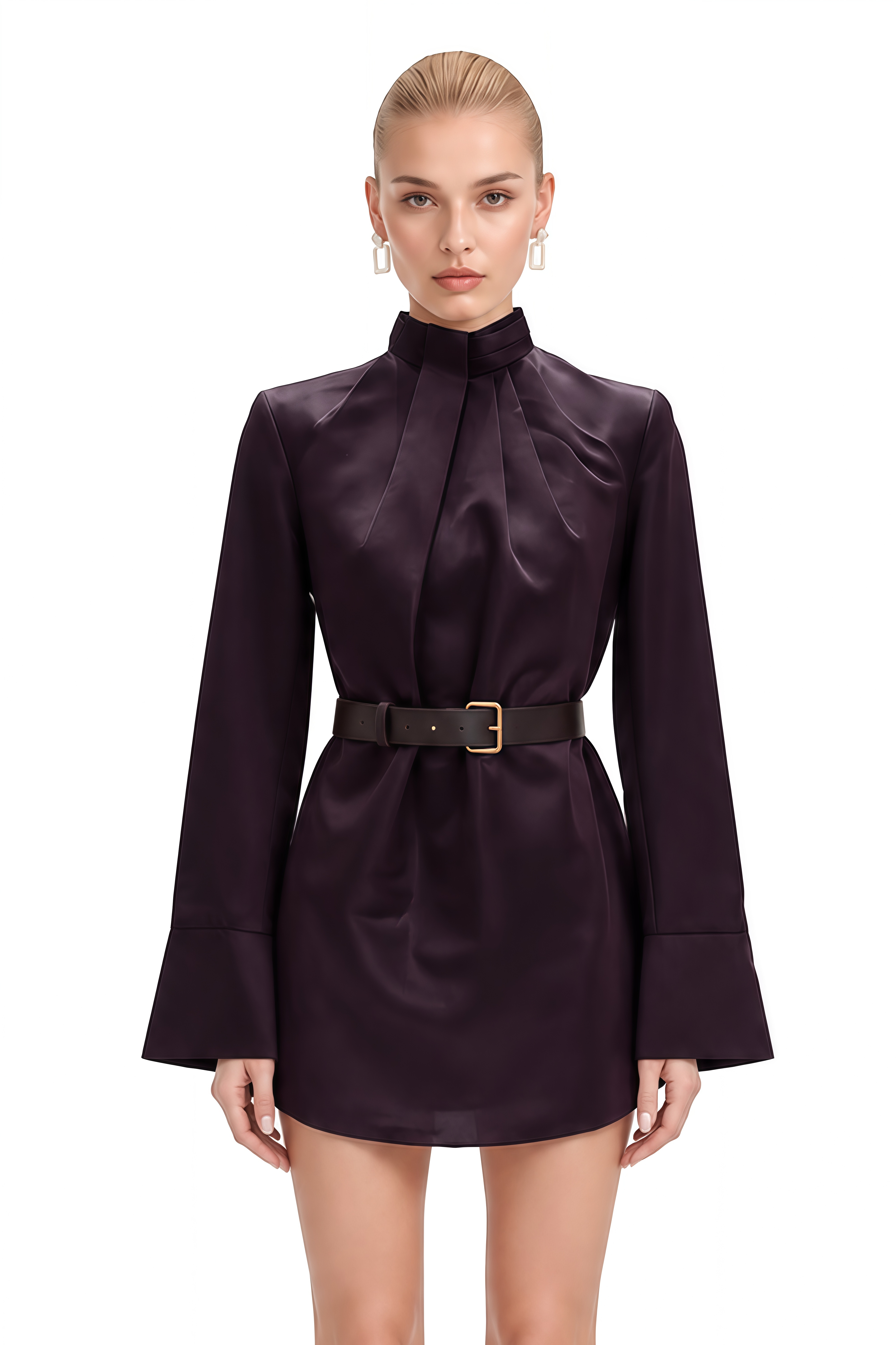 Rosalie Purple Turtleneck Pleated Mini Dress 