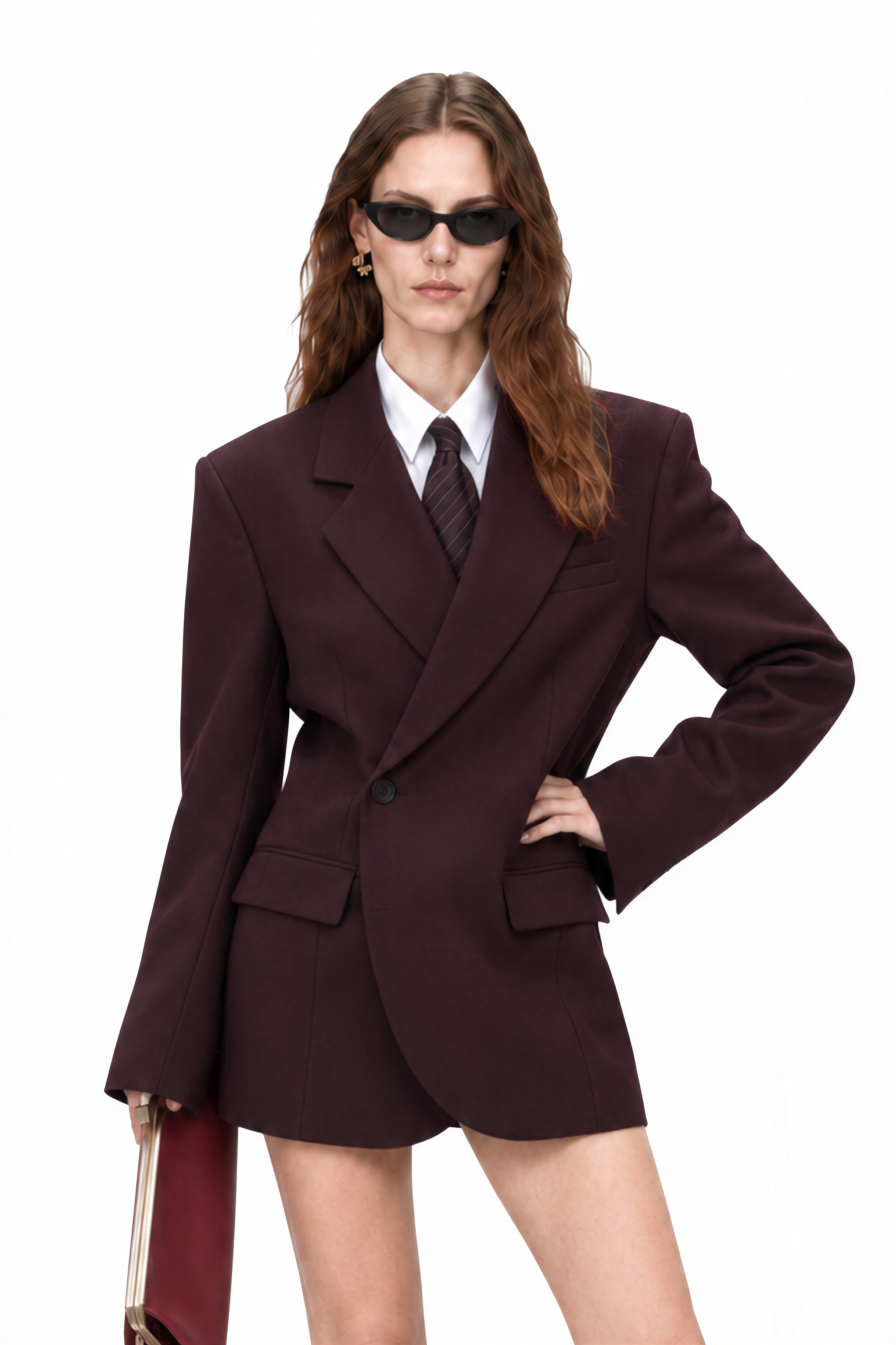 Victoria Burgundy Long Sleeves Oversized Blazer