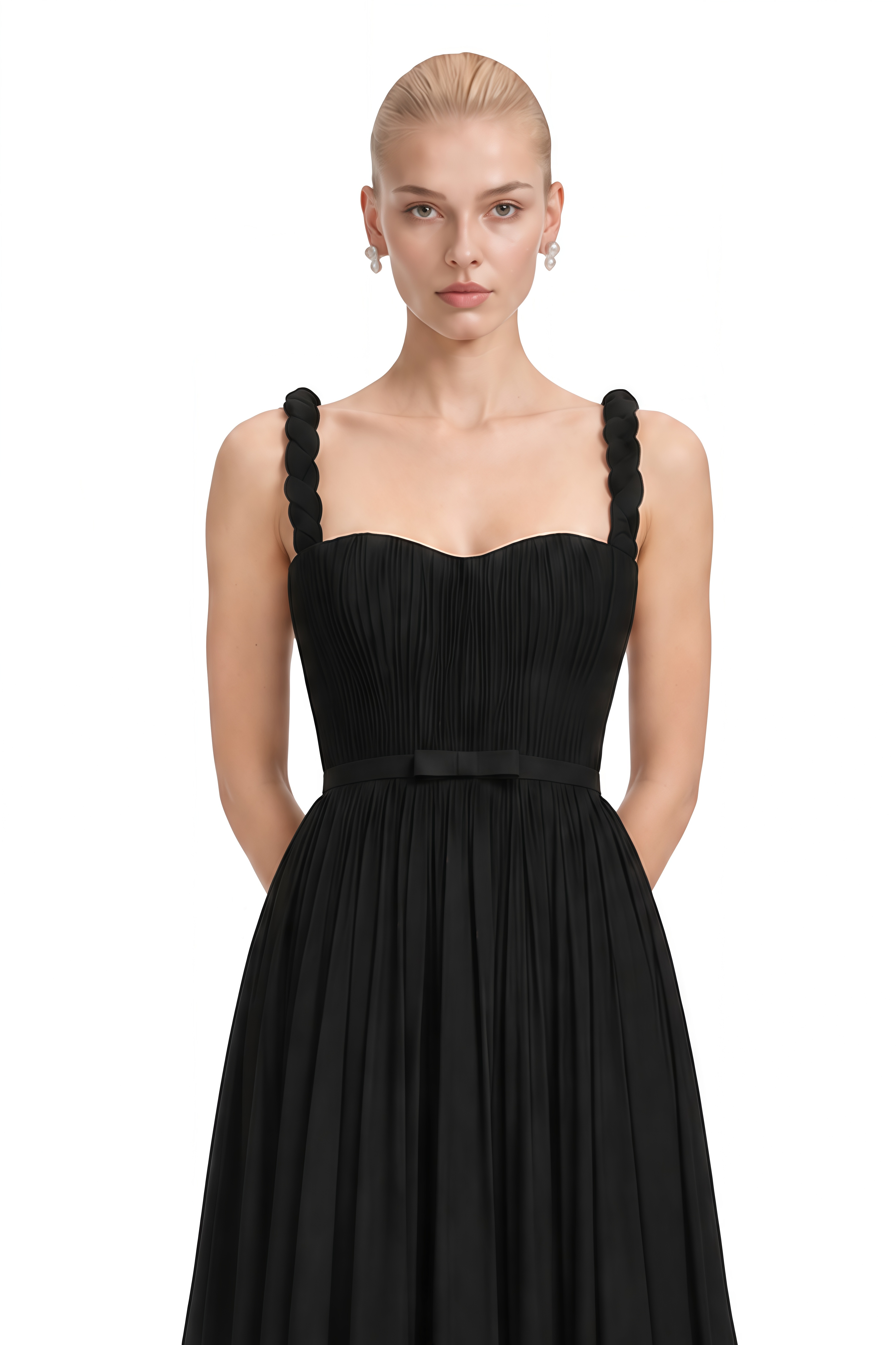 Cecilia Black Sweetheart Neck Floral Midi Dress