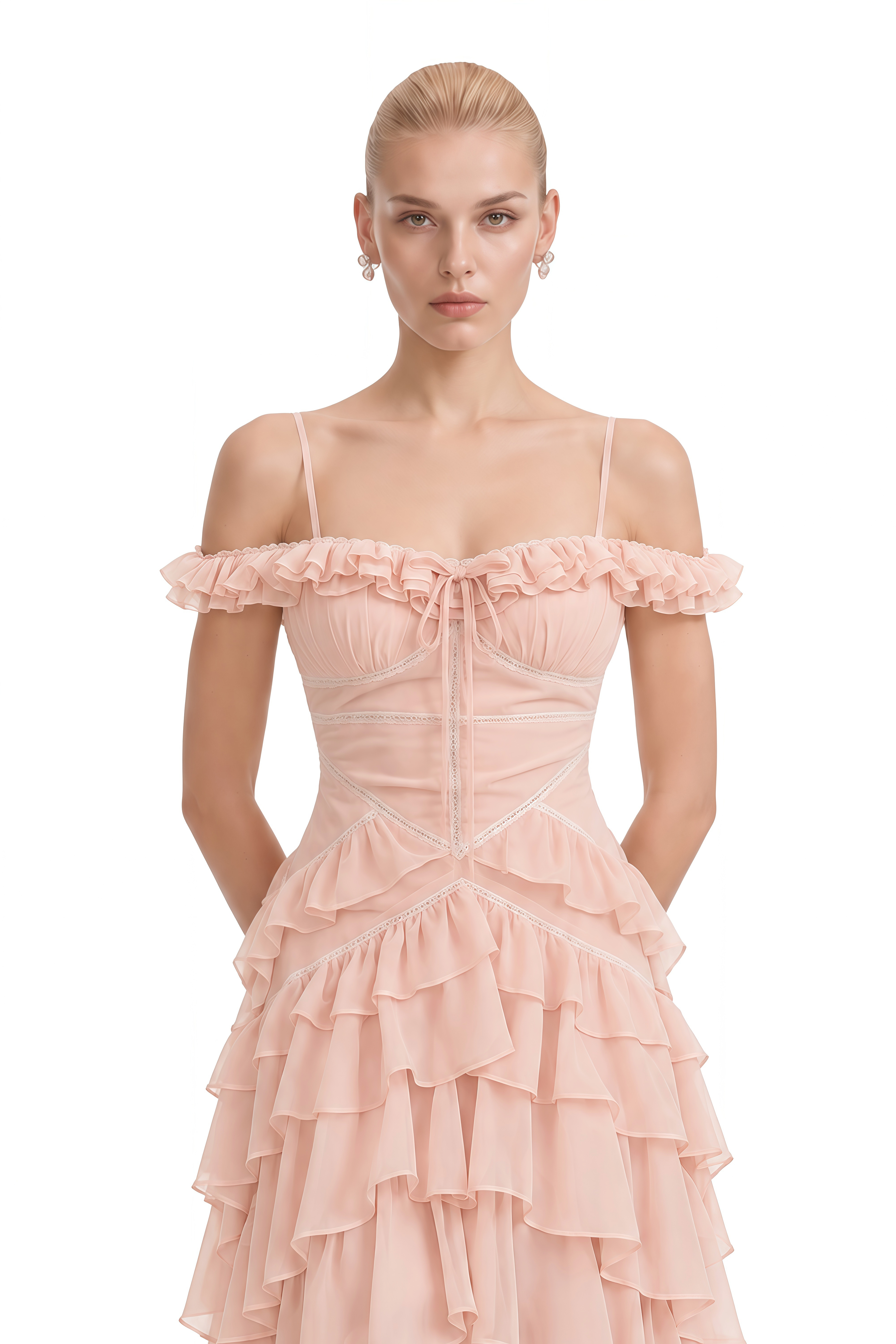 Althea Pink Off Shoulder Layered Maxi Dress