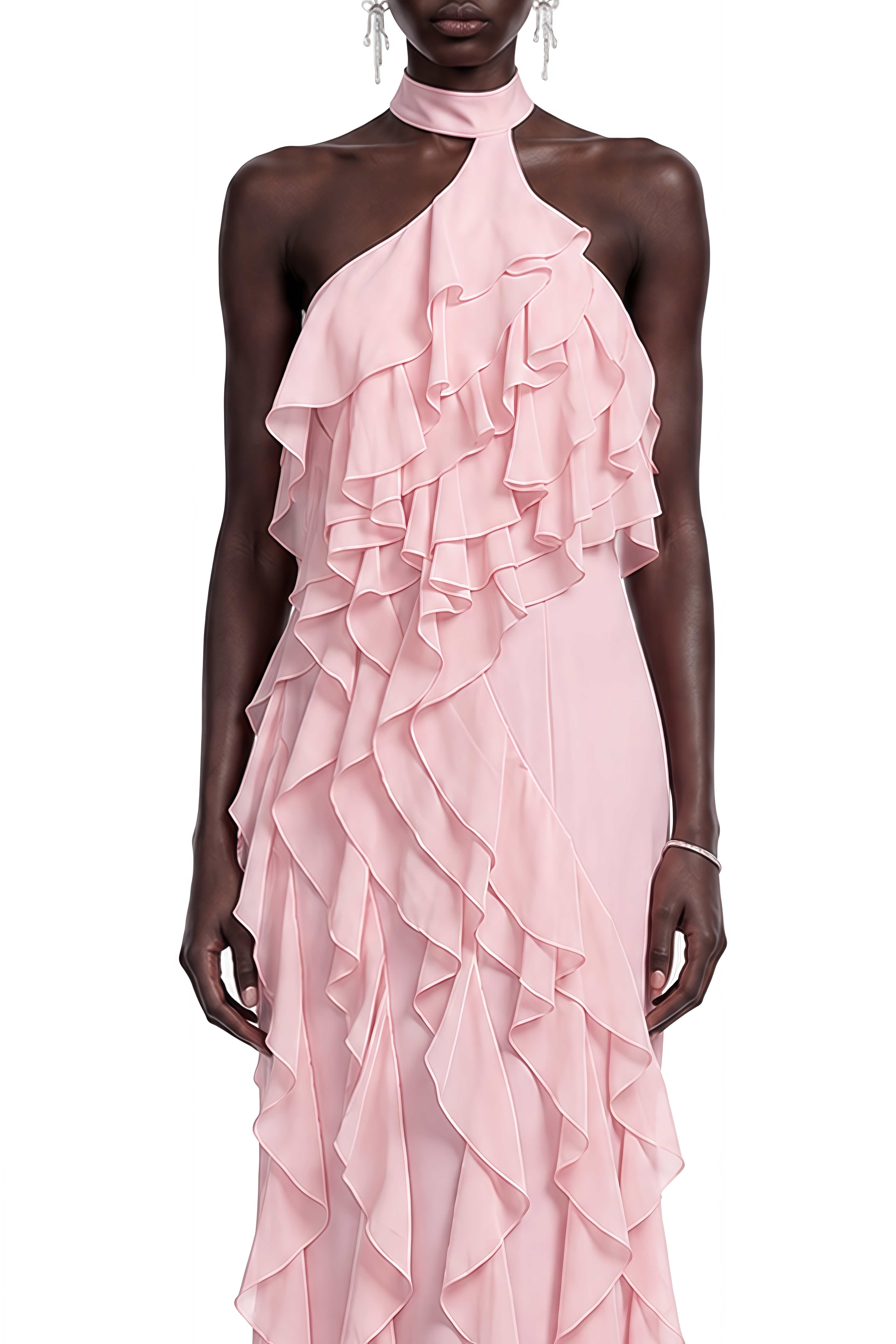 Elizabeth Pink Halterneck Ruffled Maxi Dress