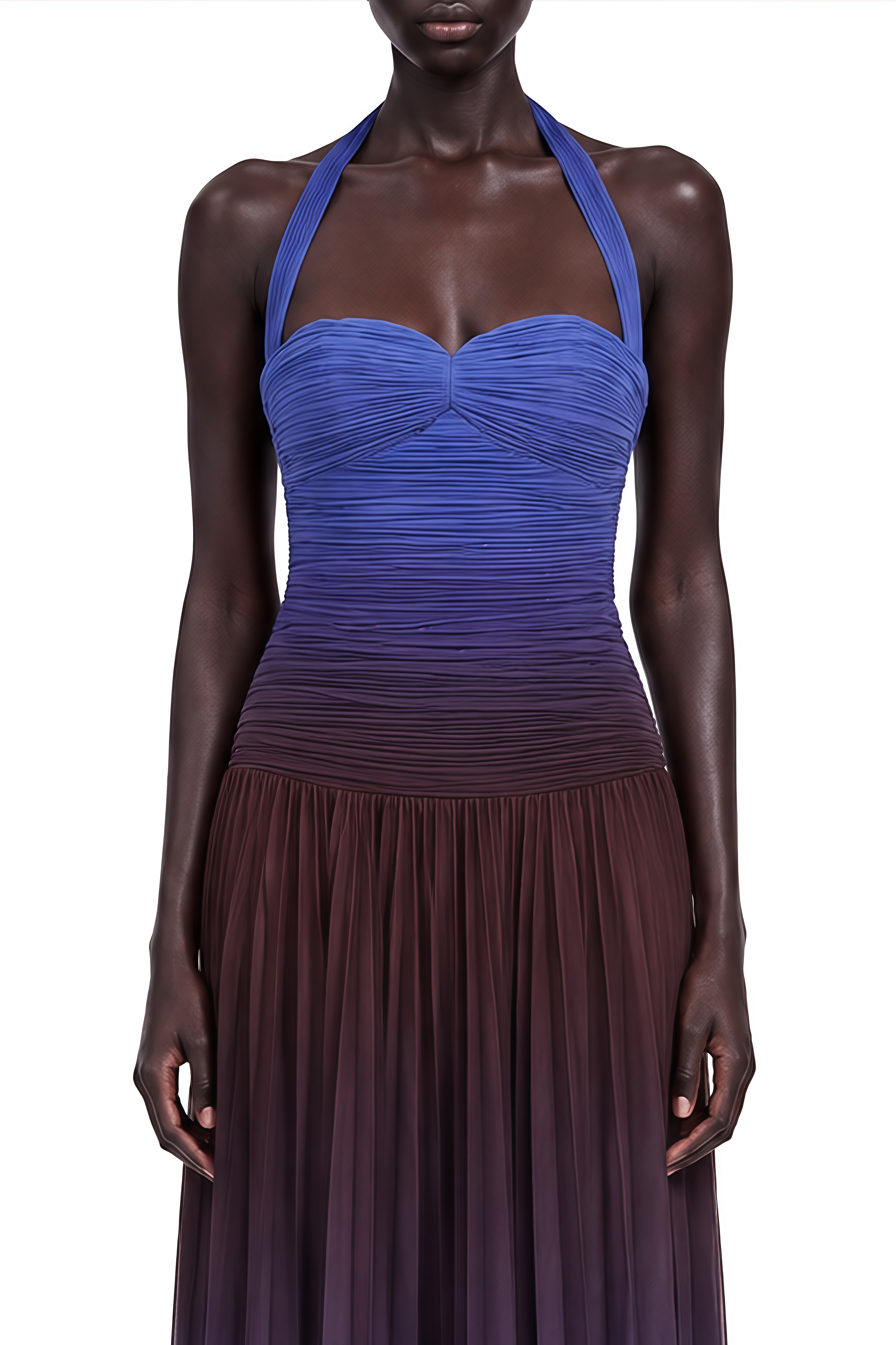 Aurelia Blue Halterneck Ruched Maxi Dress