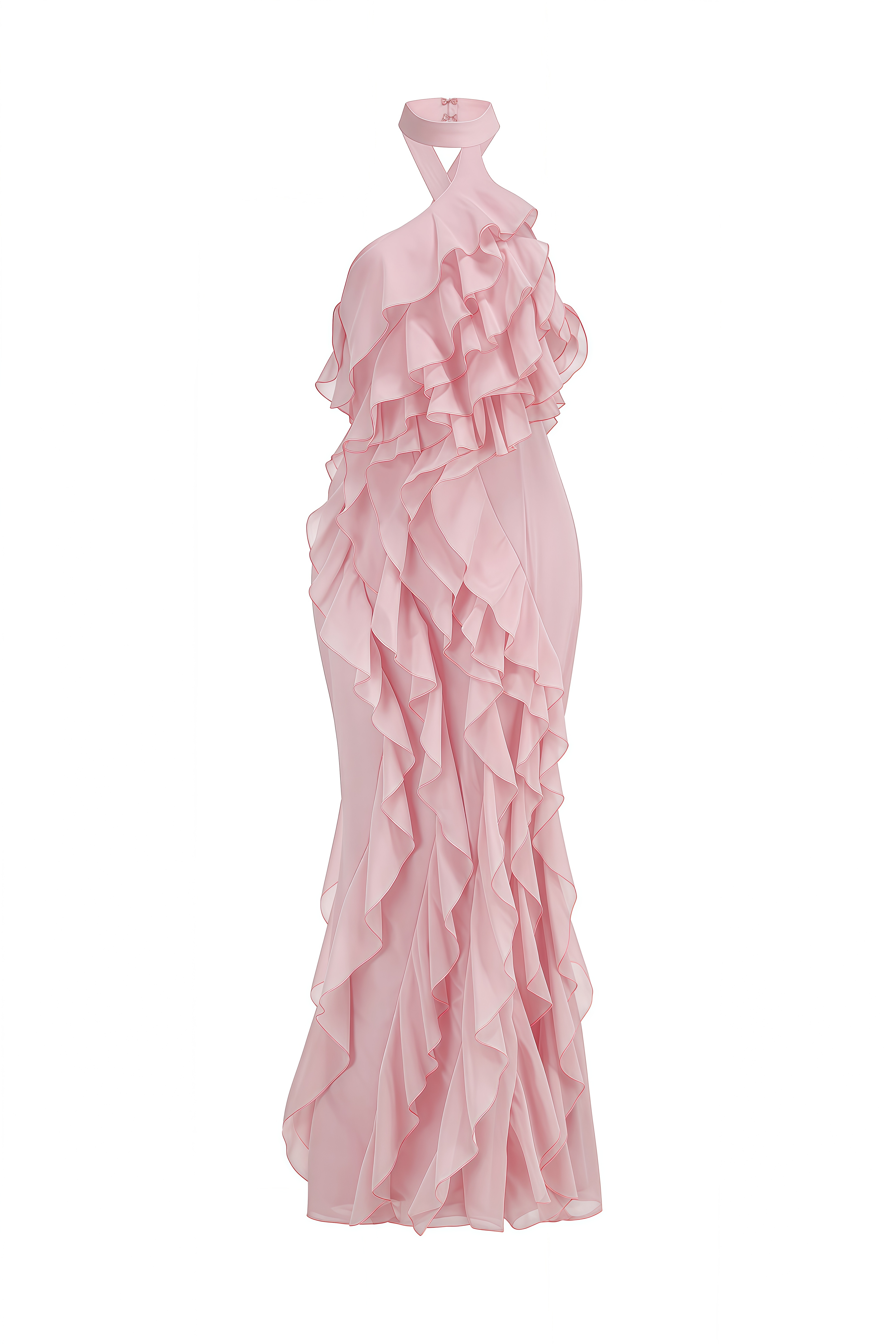 Elizabeth Pink Halterneck Ruffled Maxi Dress