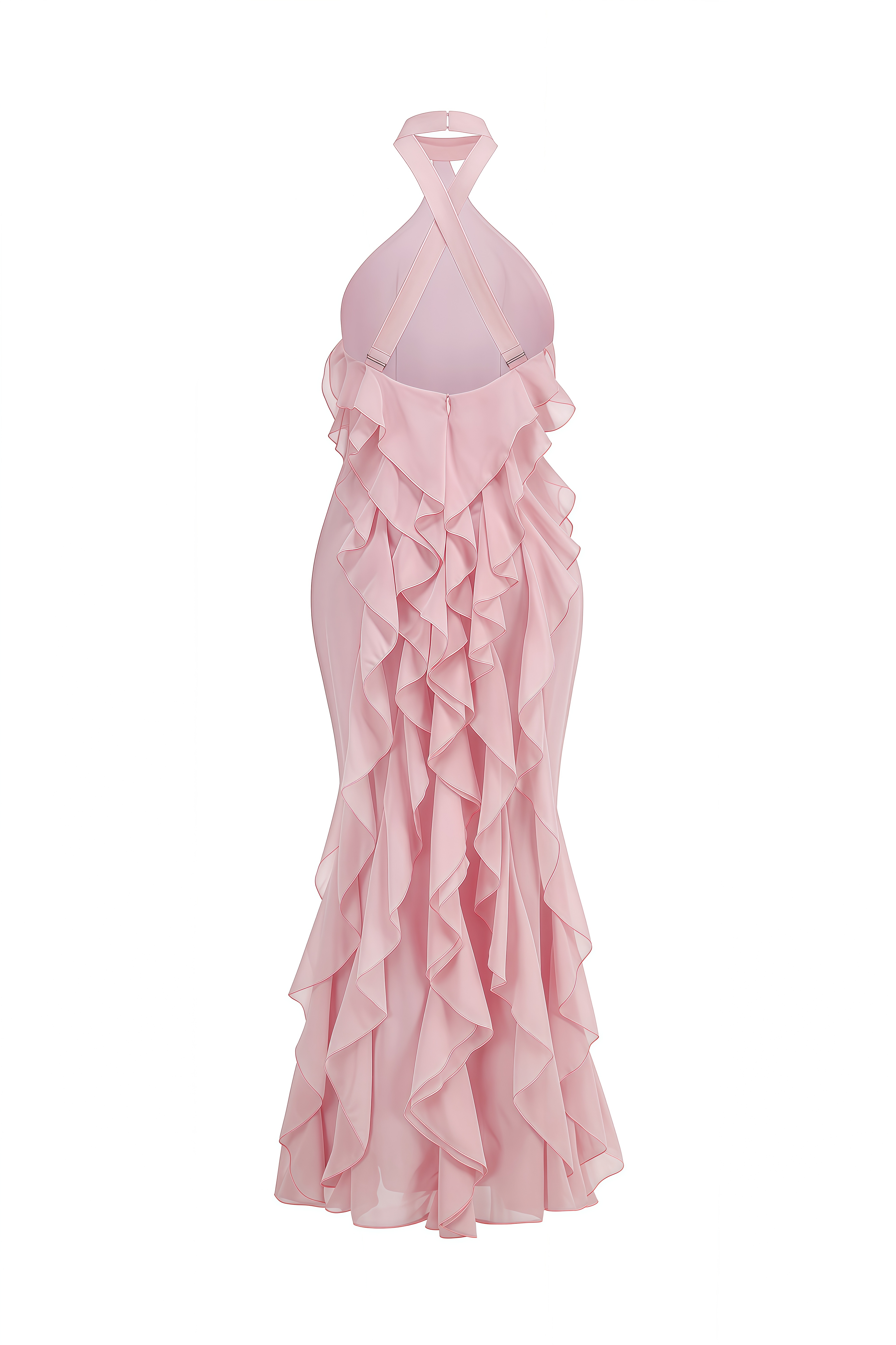 Elizabeth Pink Halterneck Ruffled Maxi Dress