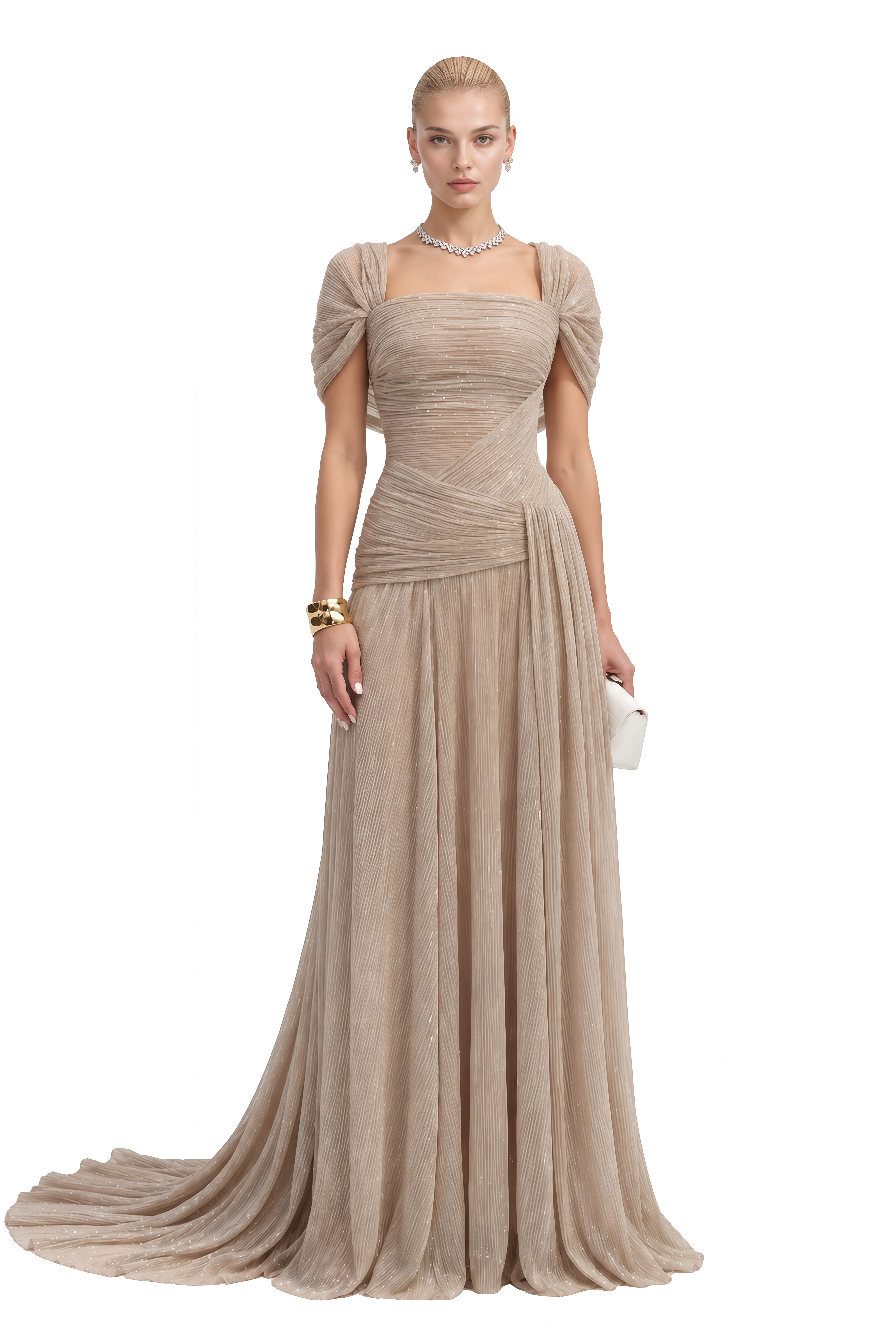 Linnea Khaki Strapless Ruched Maxi Dress