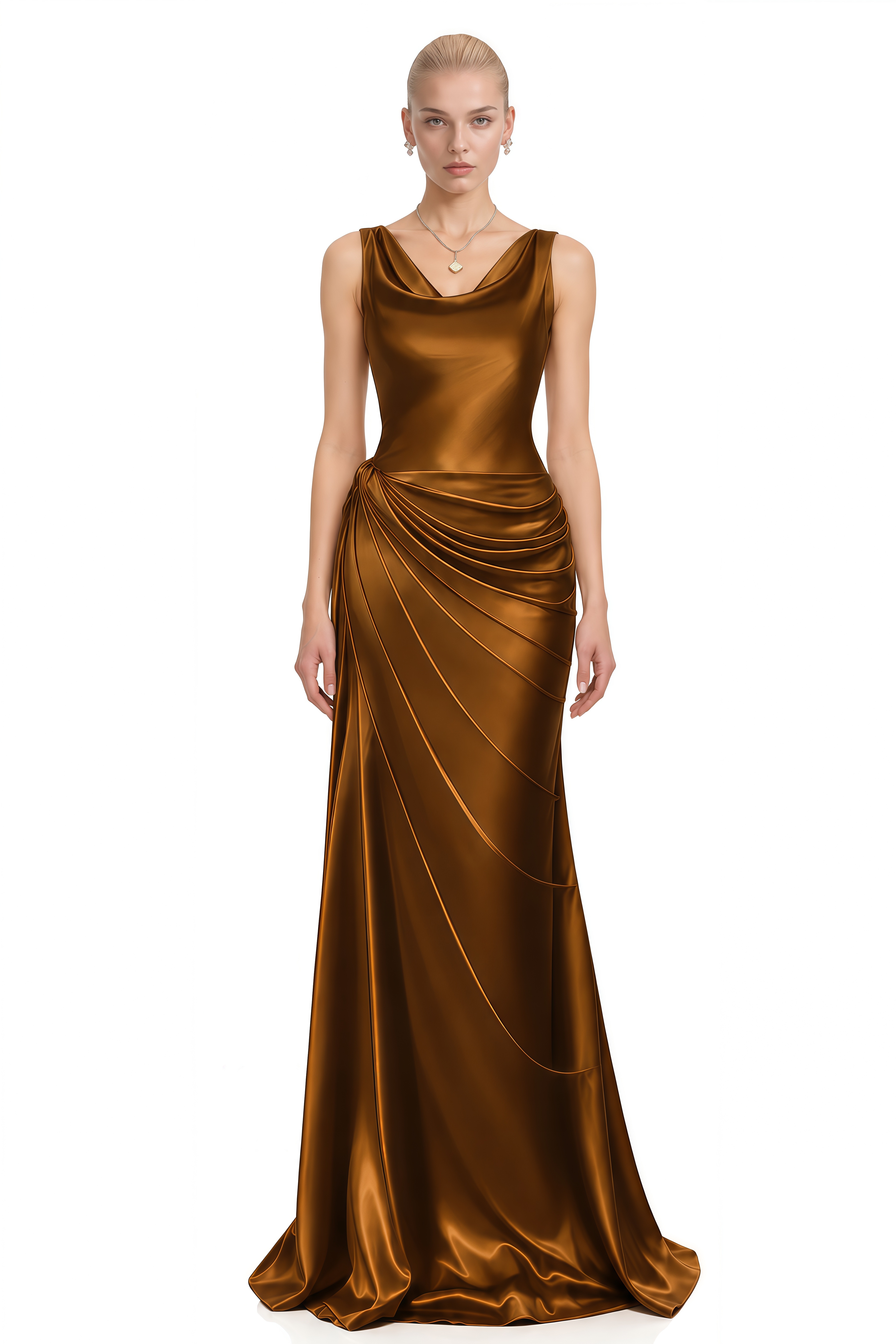 Beatrice Brown Sleeveless Ruched Maxi Dress