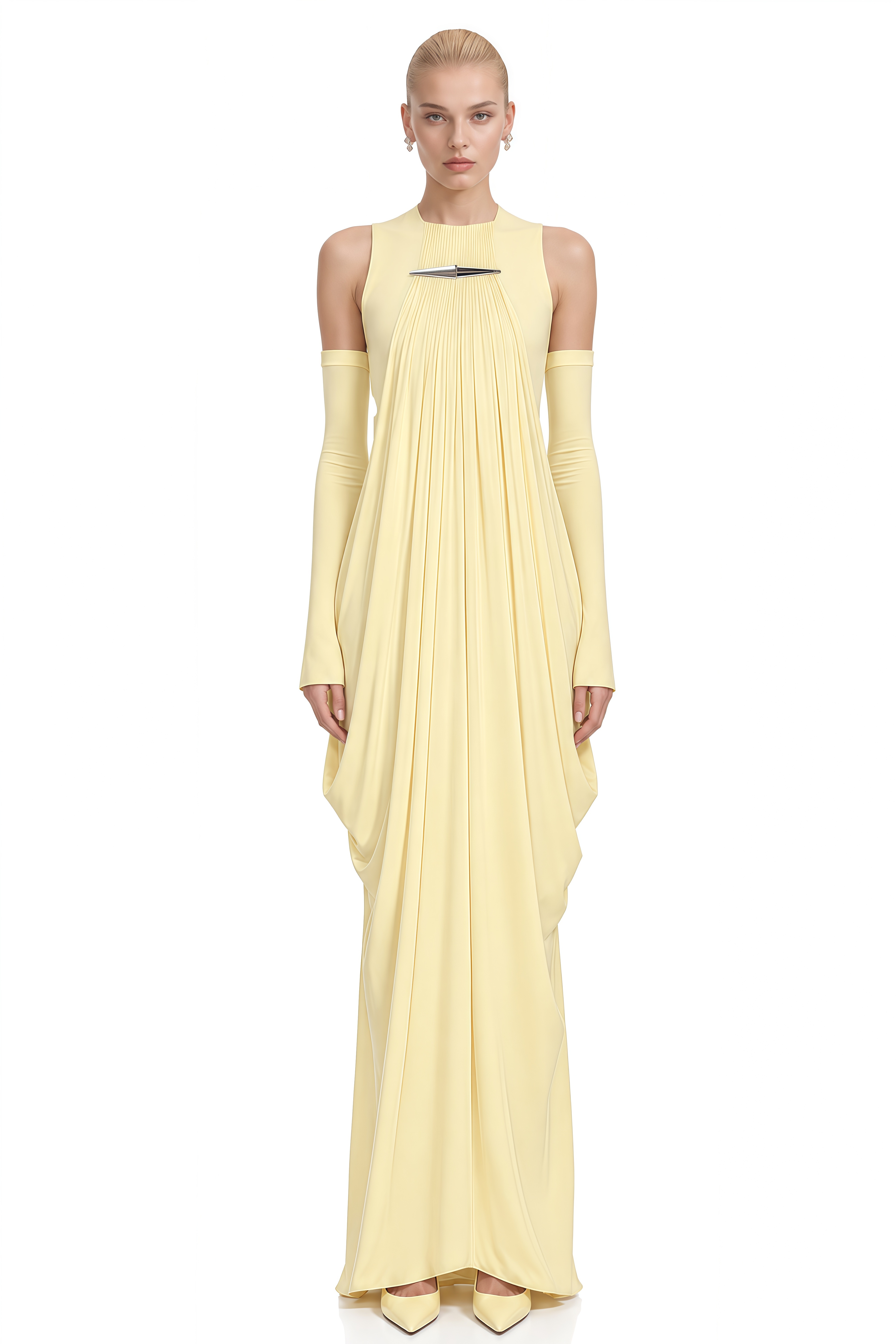Serenity Yellow Round Neck Draped Maxi Dress