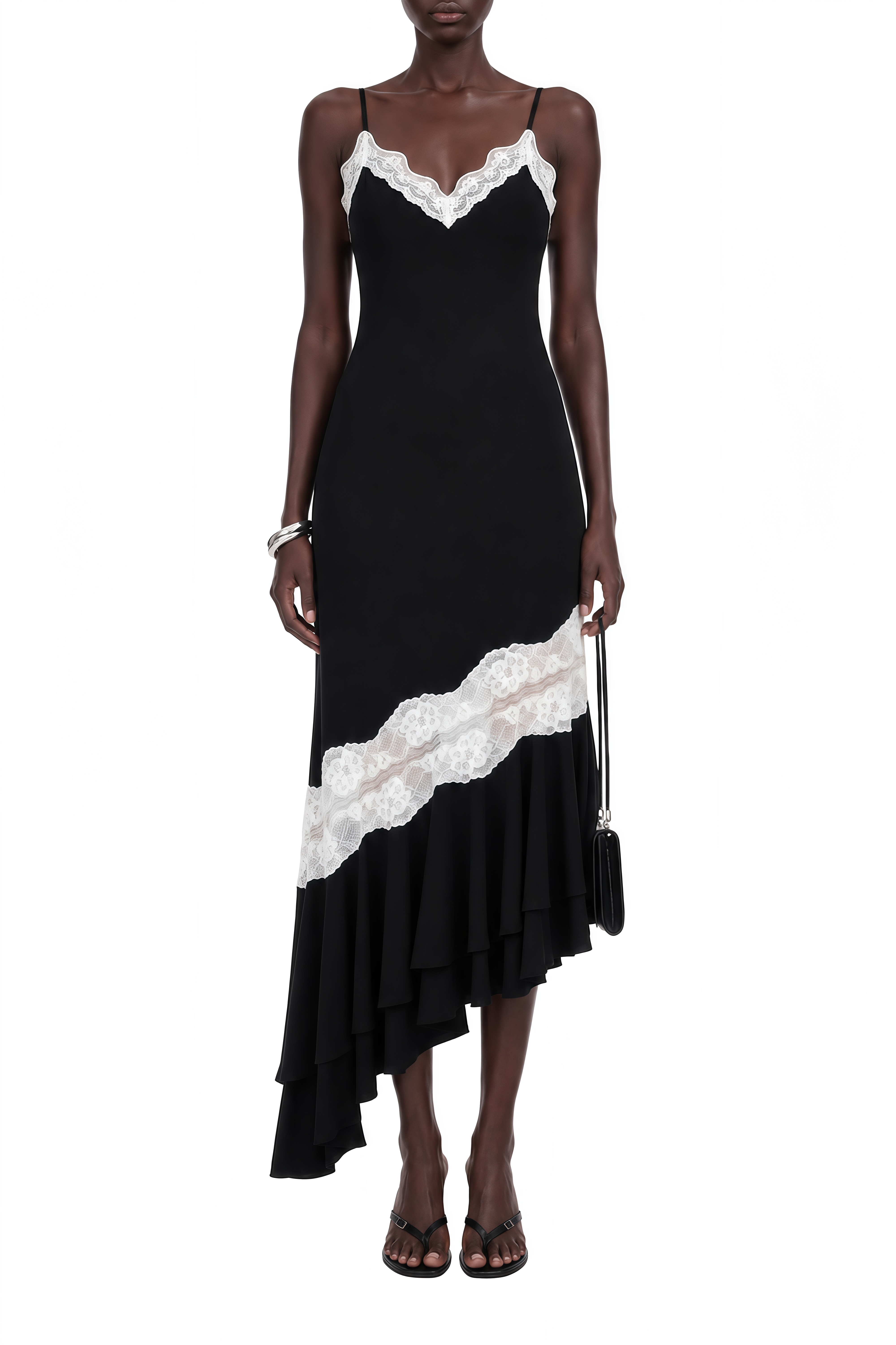 Clover Black Sleeveless Lace Midi Dress