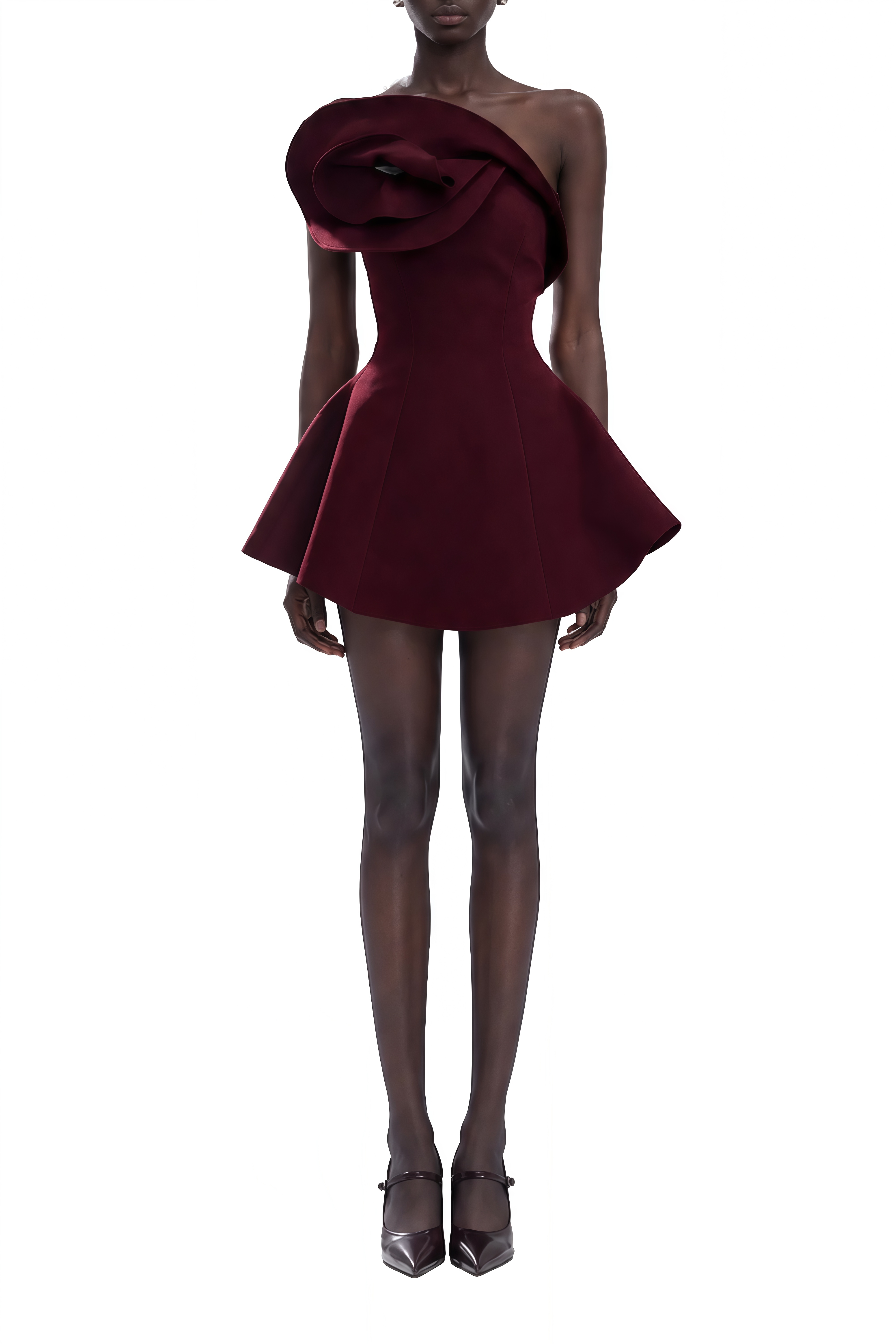 Amelia Burgundy One Shoulder Ruffled Mini Dress