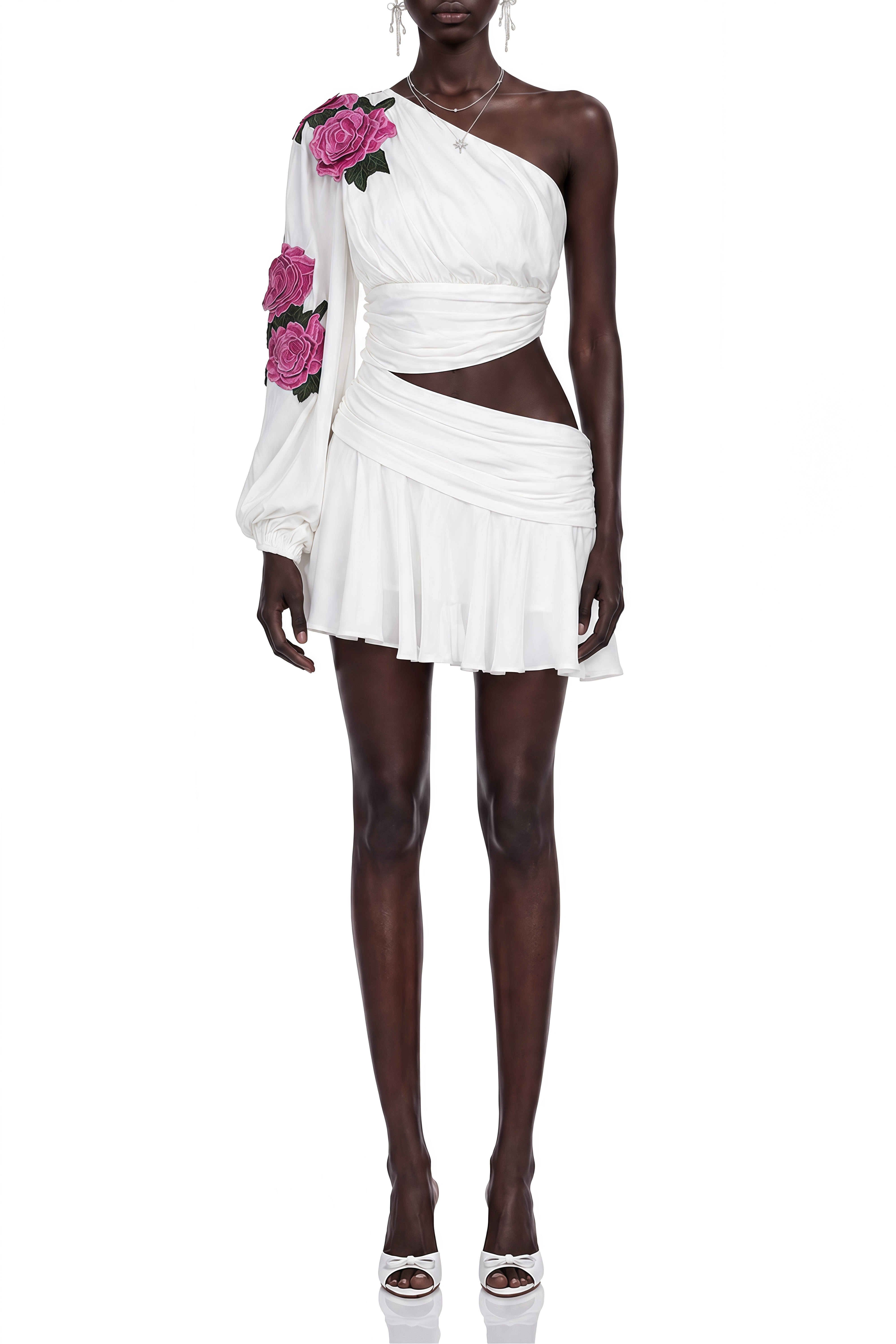 Elowen White One Shoulder Floral Mini Dress