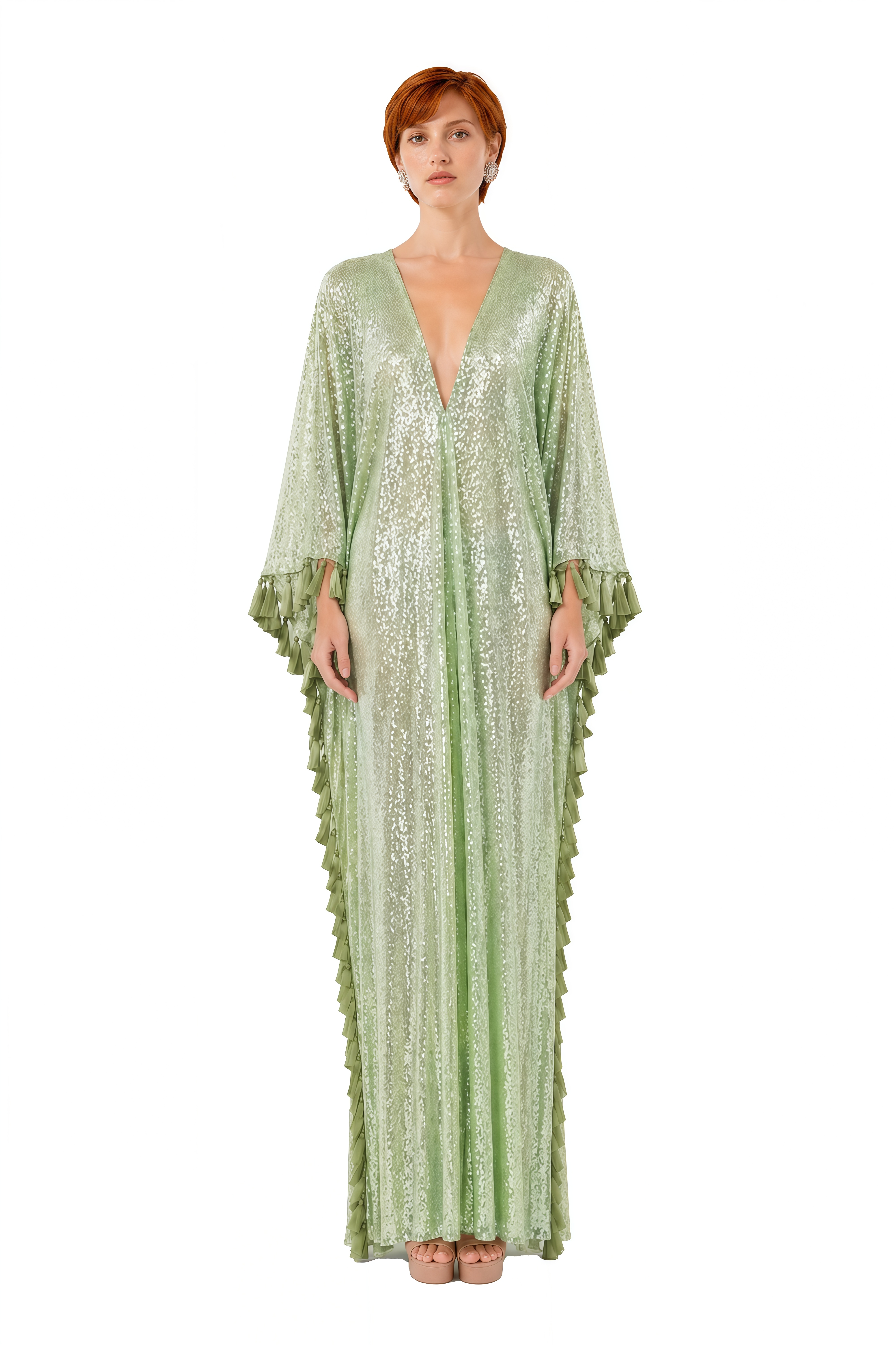Estelle Green V-Neck Sequin Maxi Dress