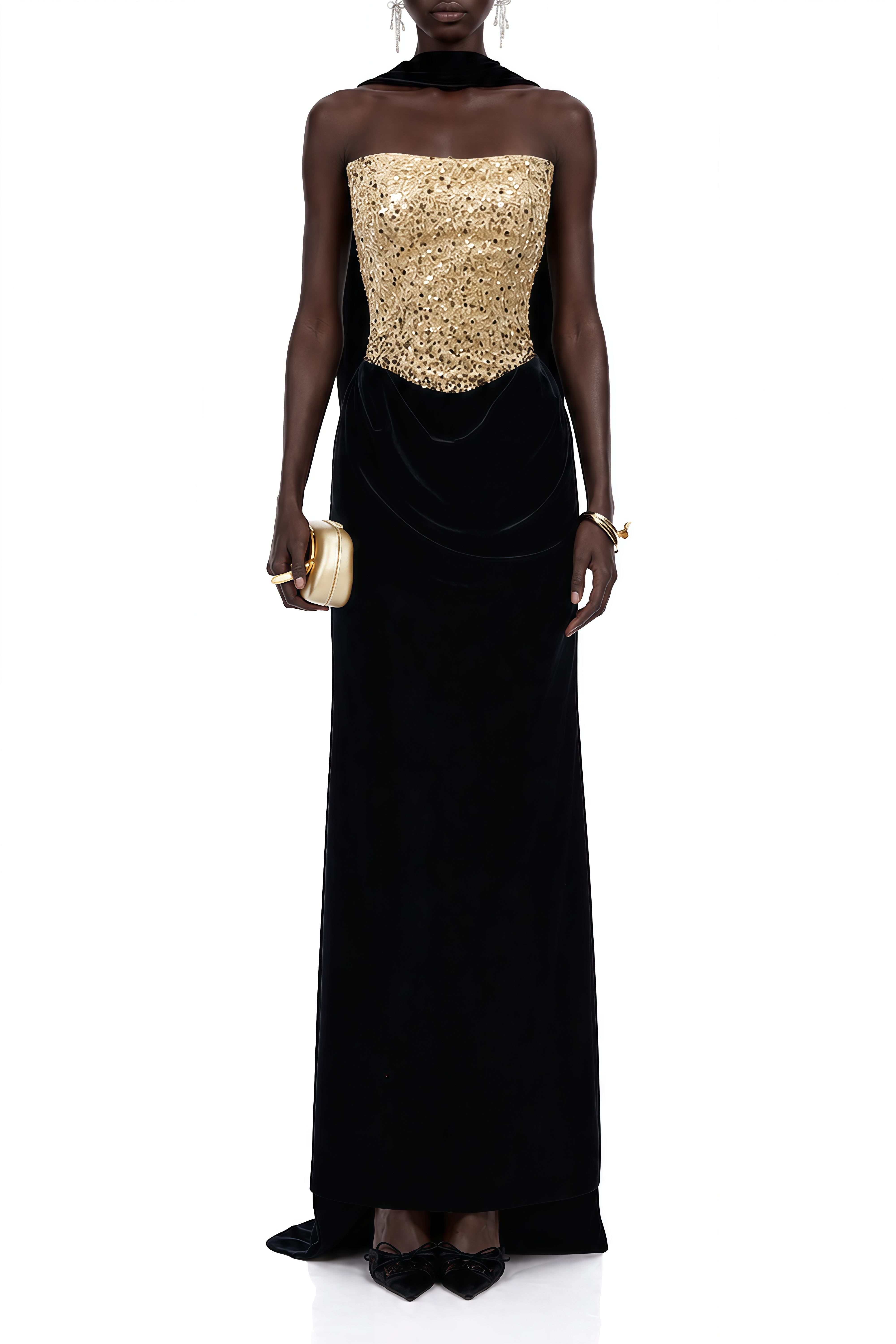 Charlotte Black Strapless Draped Maxi Dress