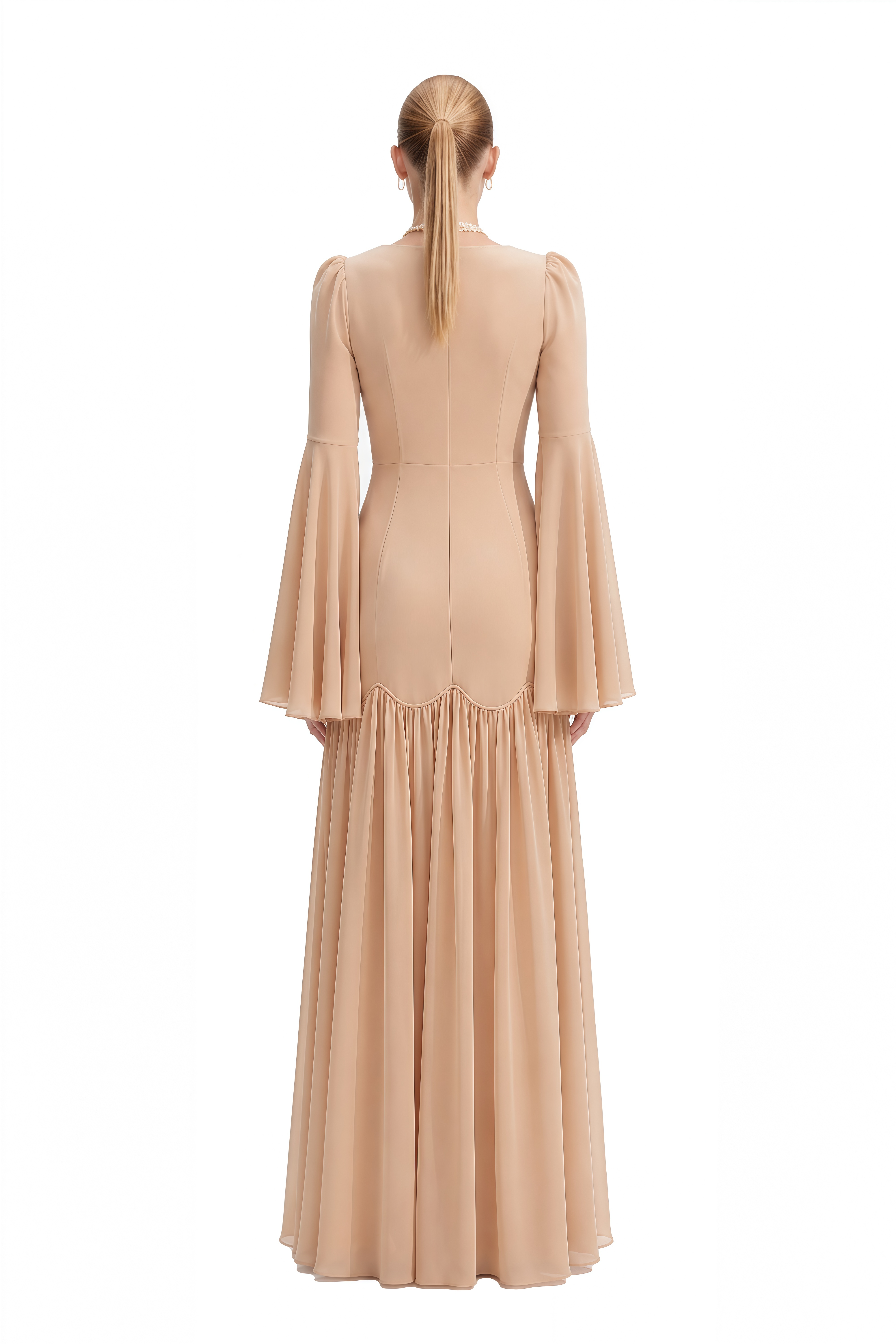 Eira Beige Turtleneck Pleated Maxi Dress