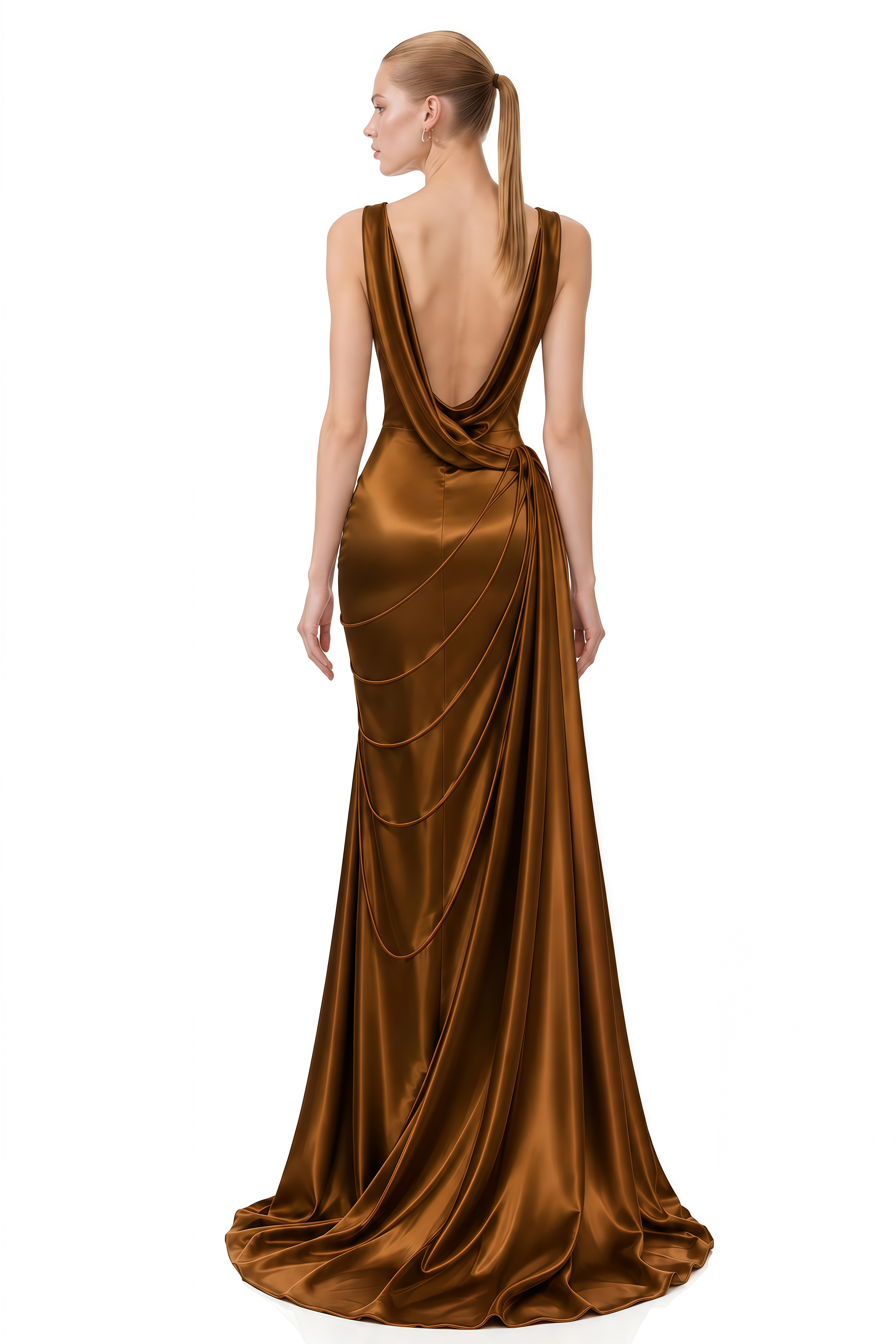 Beatrice Brown Sleeveless Ruched Maxi Dress