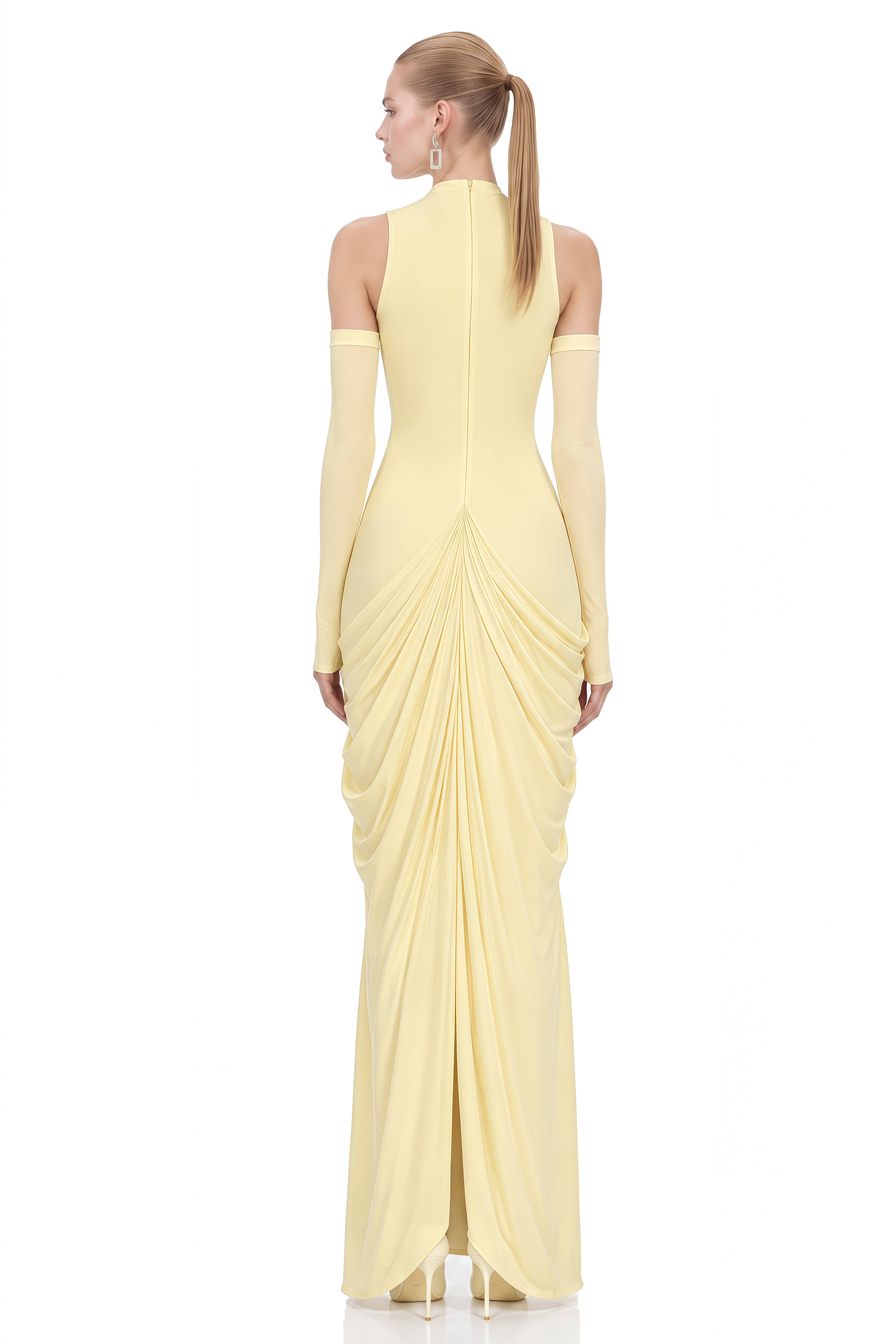 Serenity Yellow Round Neck Draped Maxi Dress