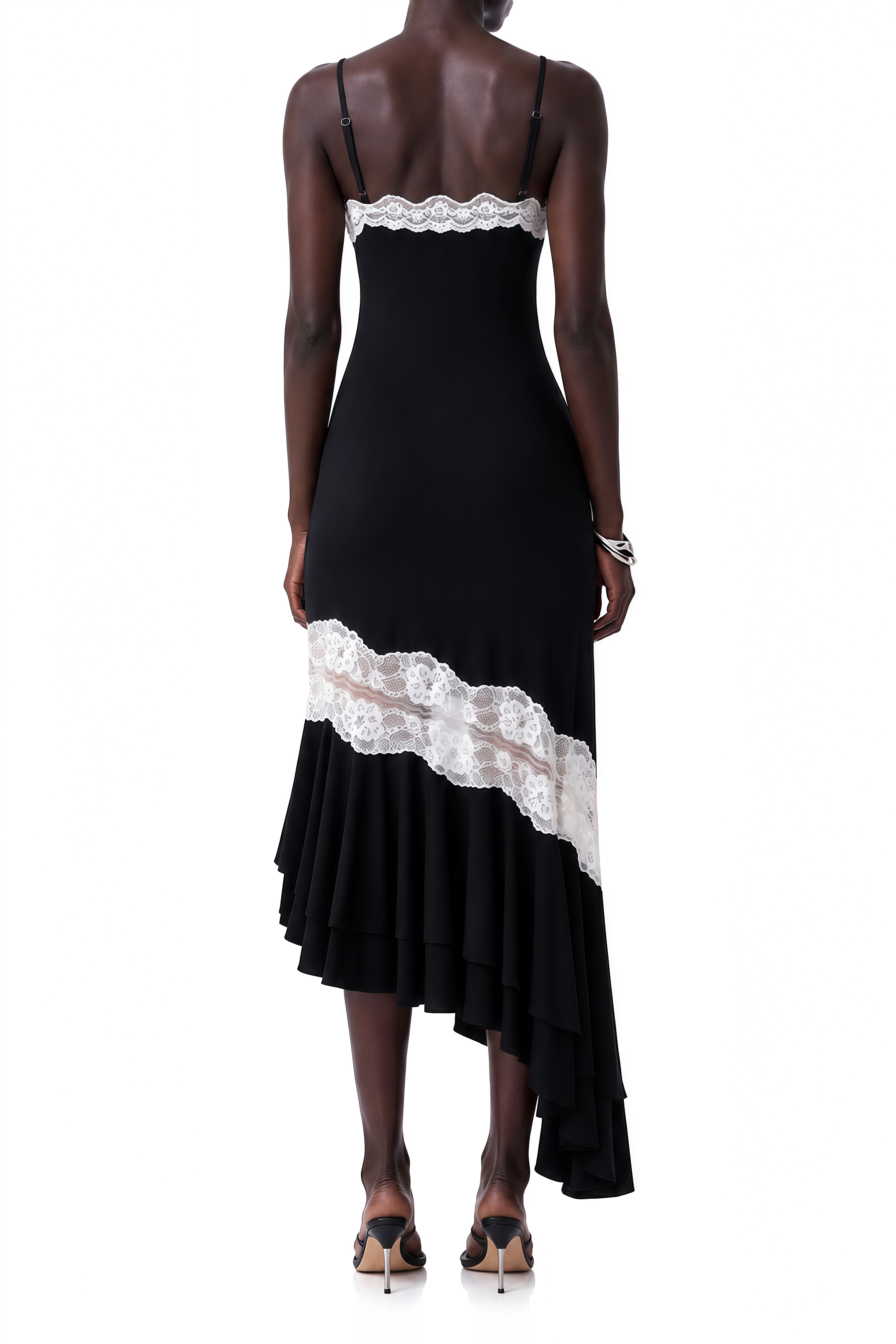 Clover Black Sleeveless Lace Midi Dress