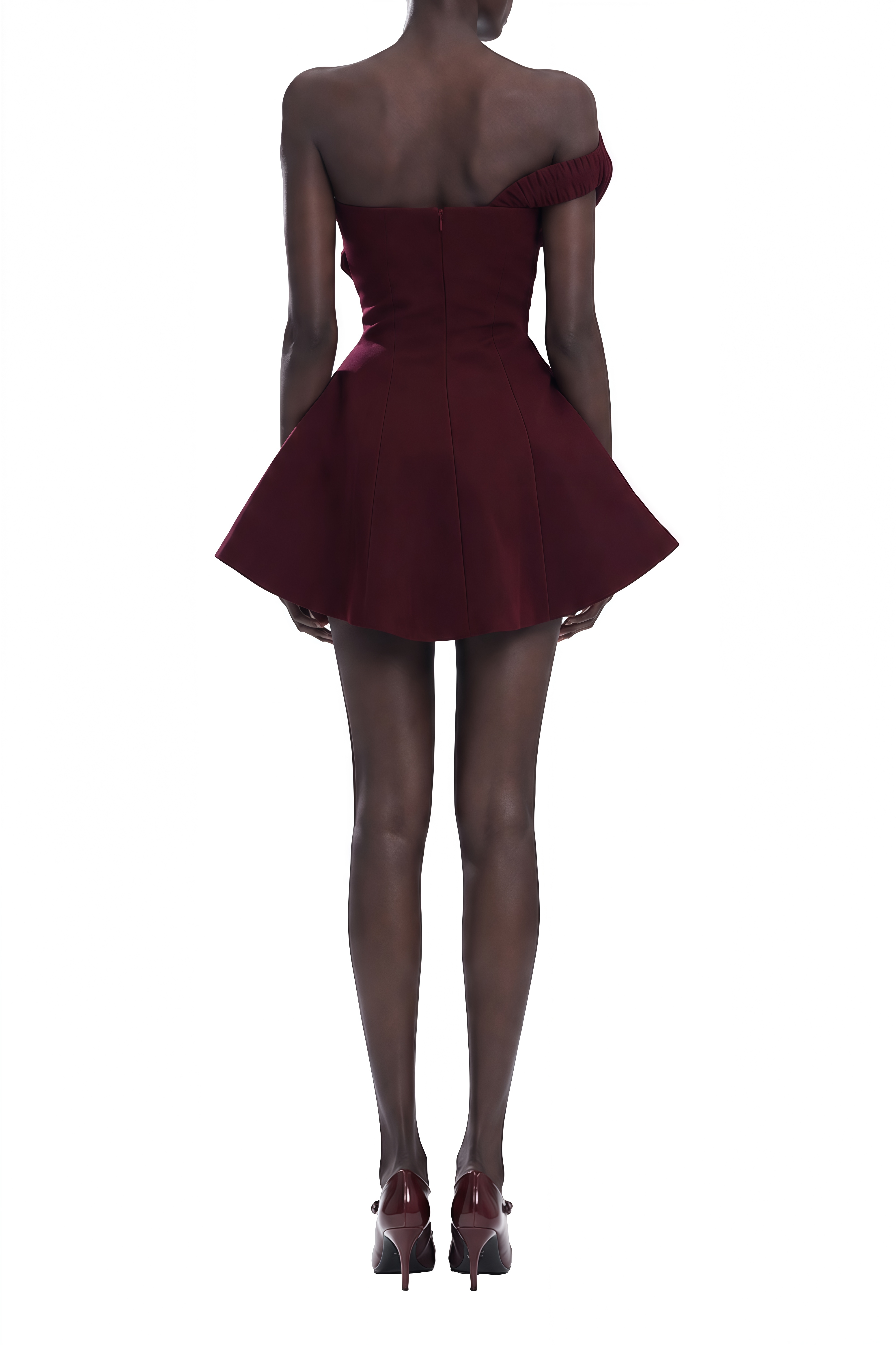 Amelia Burgundy One Shoulder Ruffled Mini Dress