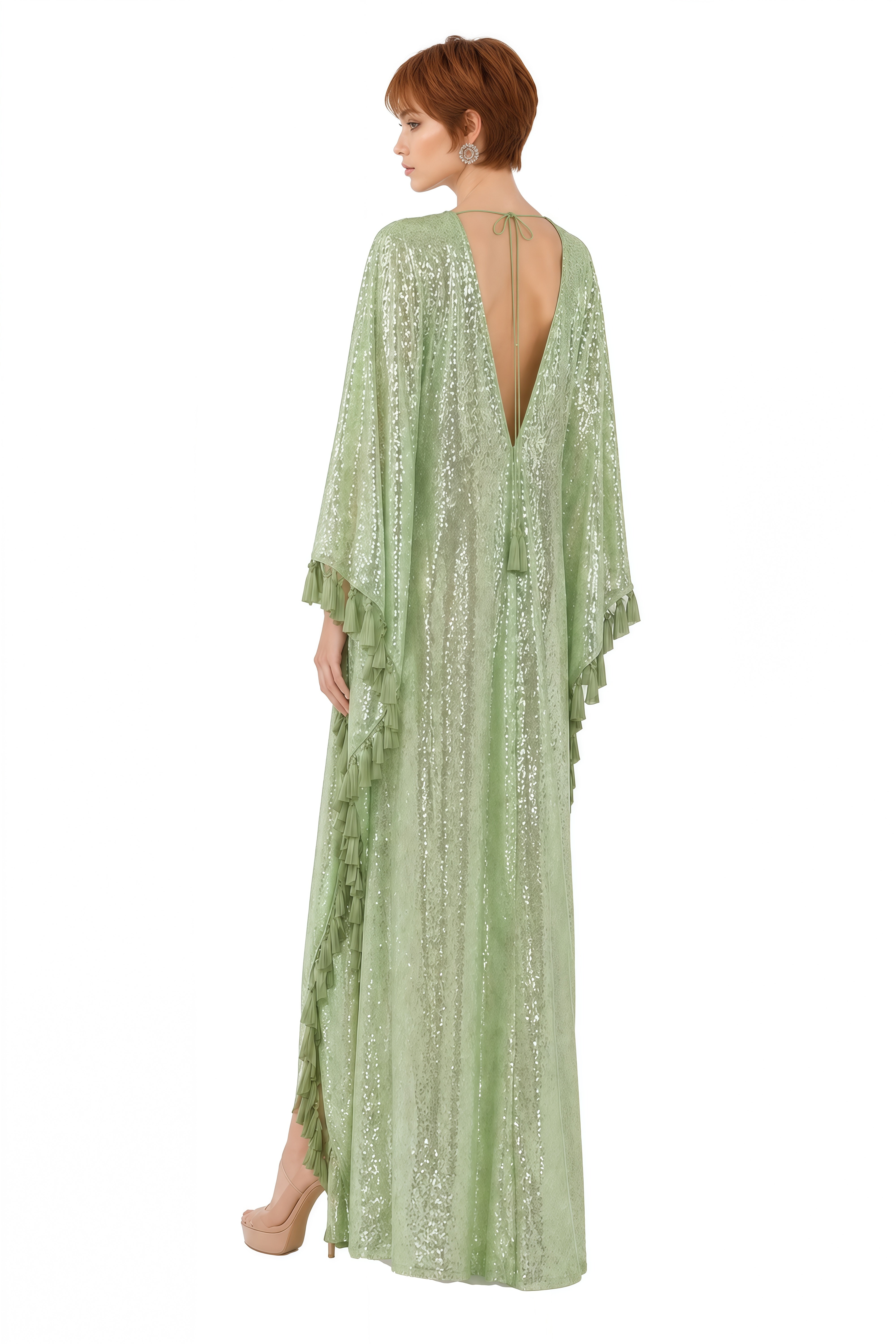 Estelle Green V-Neck Sequin Maxi Dress