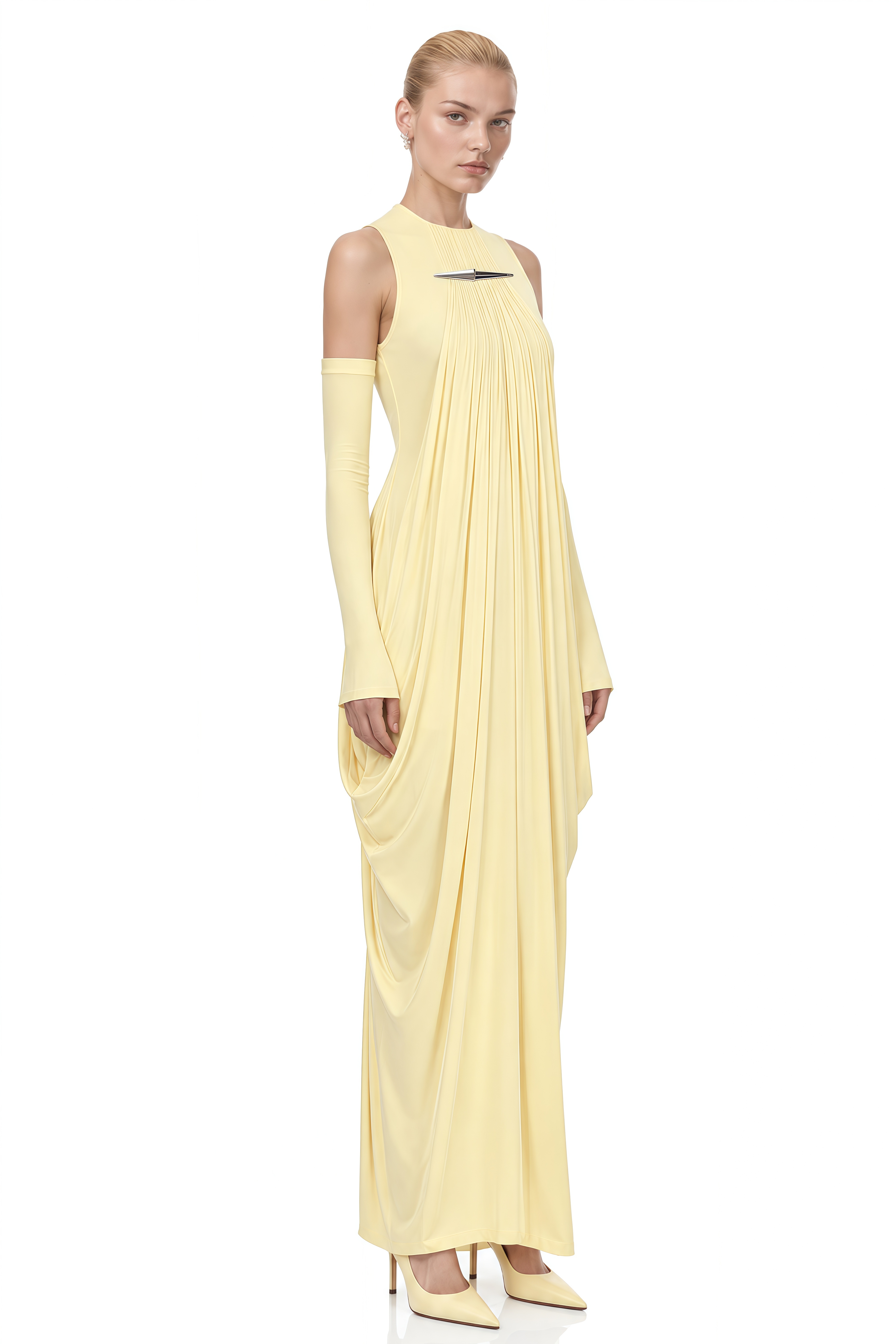 Serenity Yellow Round Neck Draped Maxi Dress