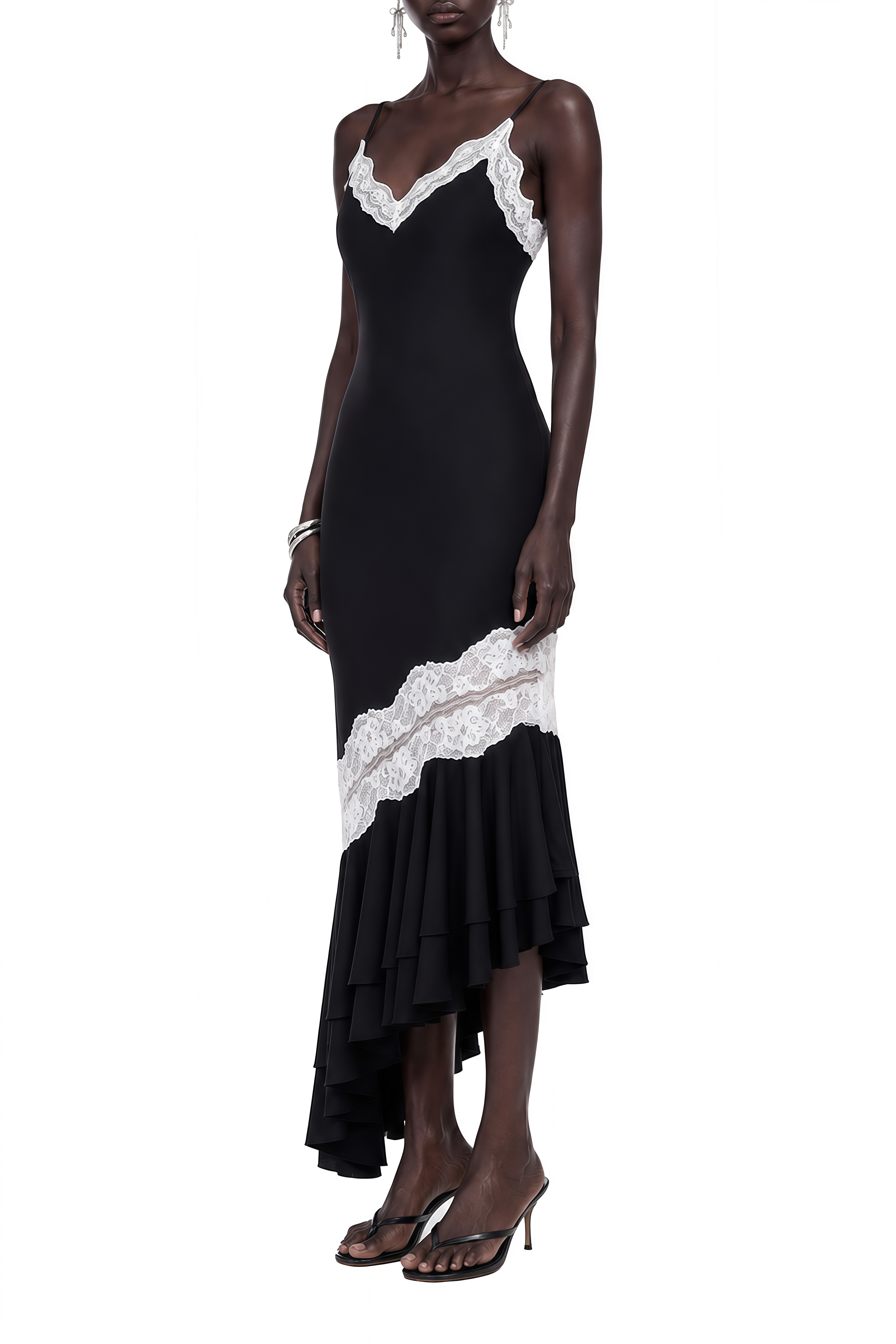 Clover Black Sleeveless Lace Midi Dress