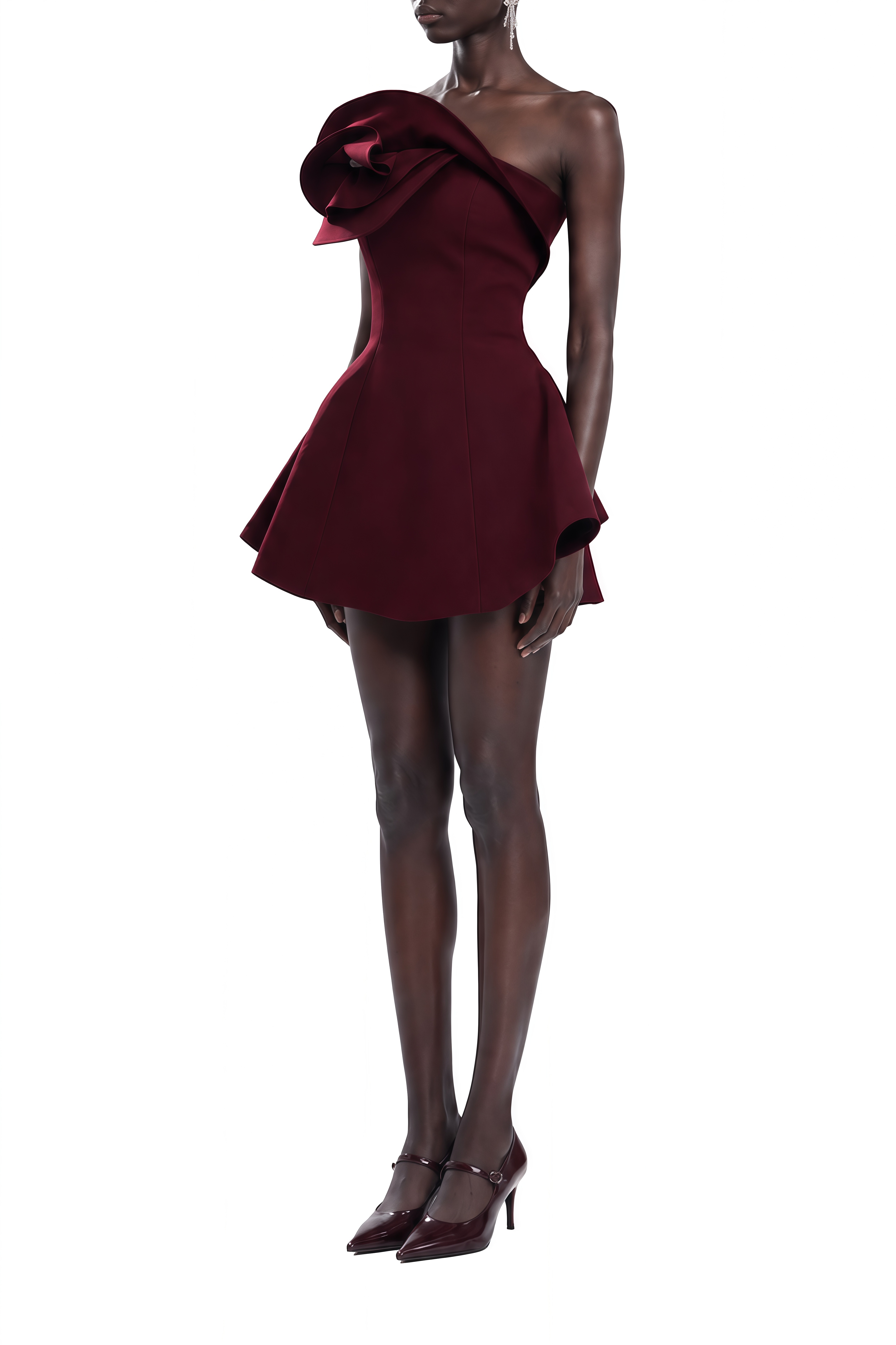 Amelia Burgundy One Shoulder Ruffled Mini Dress