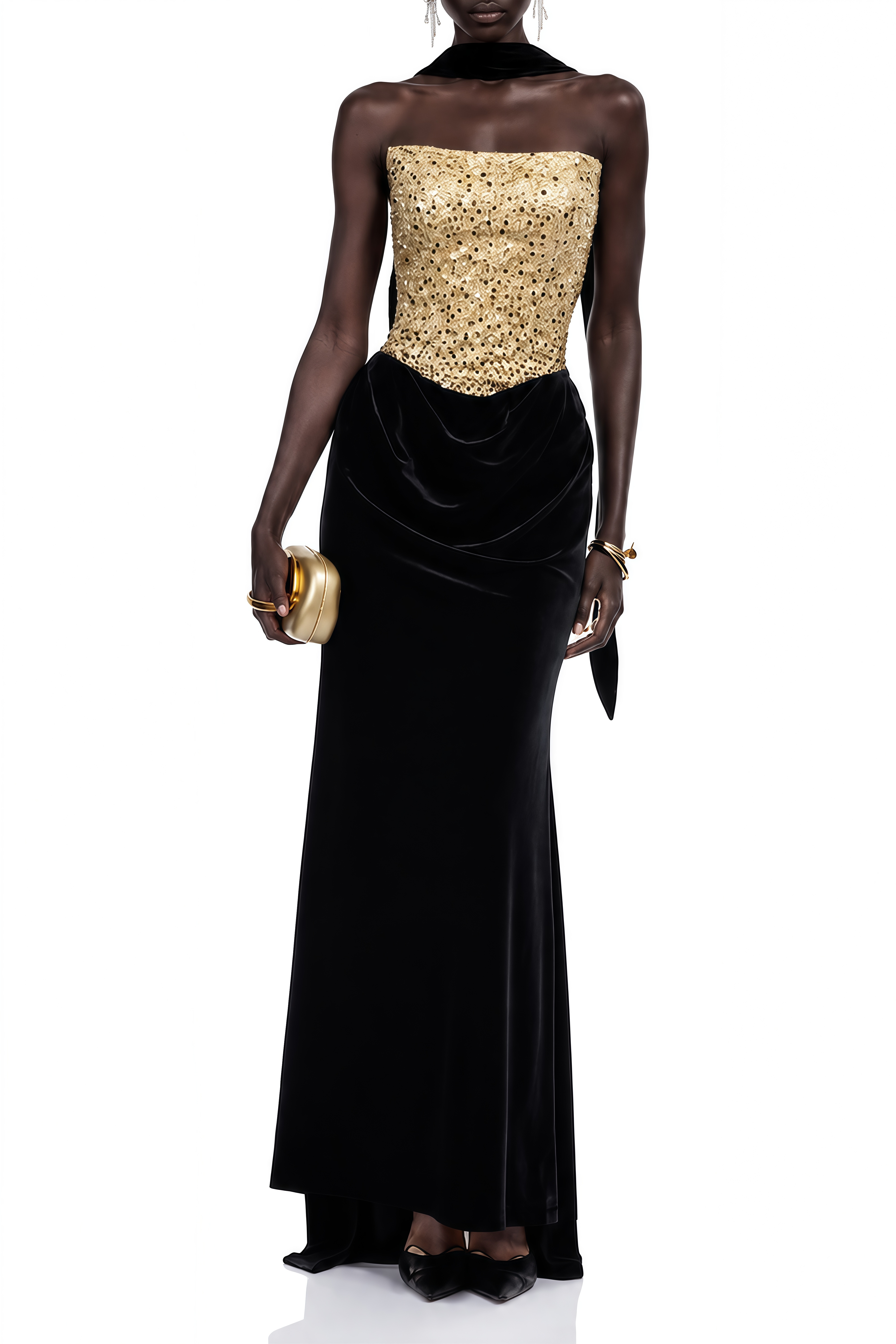 Charlotte Black Strapless Draped Maxi Dress