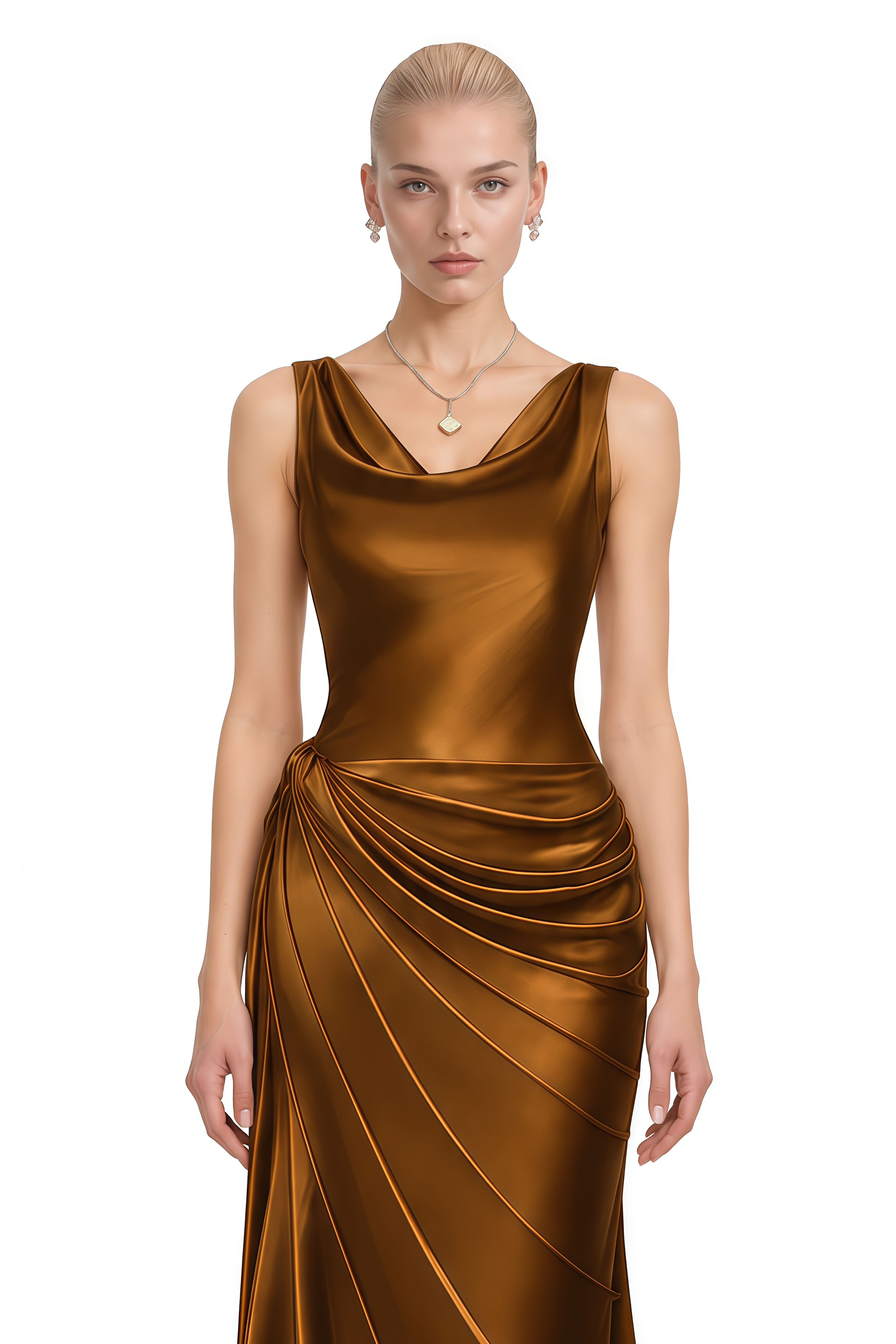 Beatrice Brown Sleeveless Ruched Maxi Dress