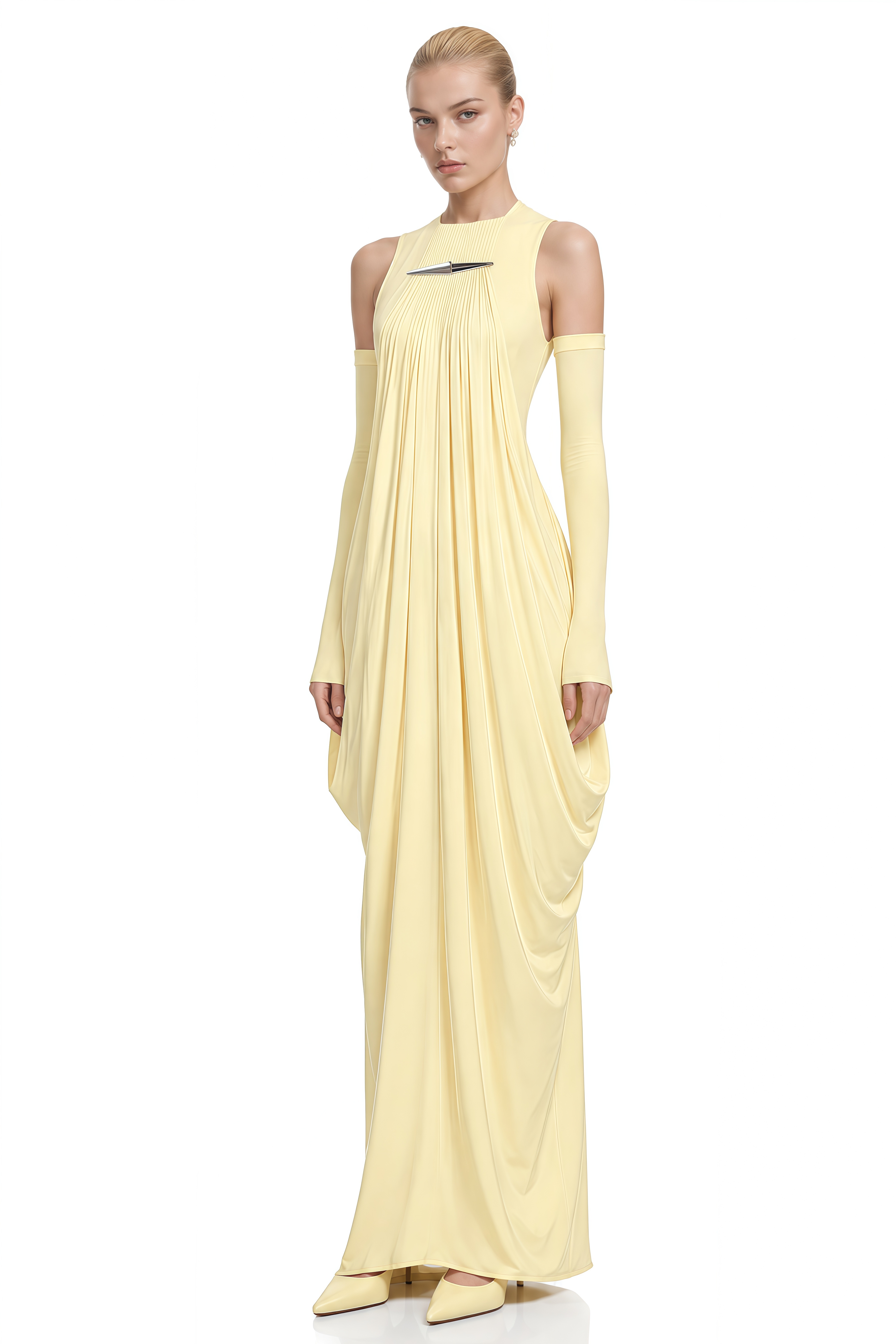 Serenity Yellow Round Neck Draped Maxi Dress