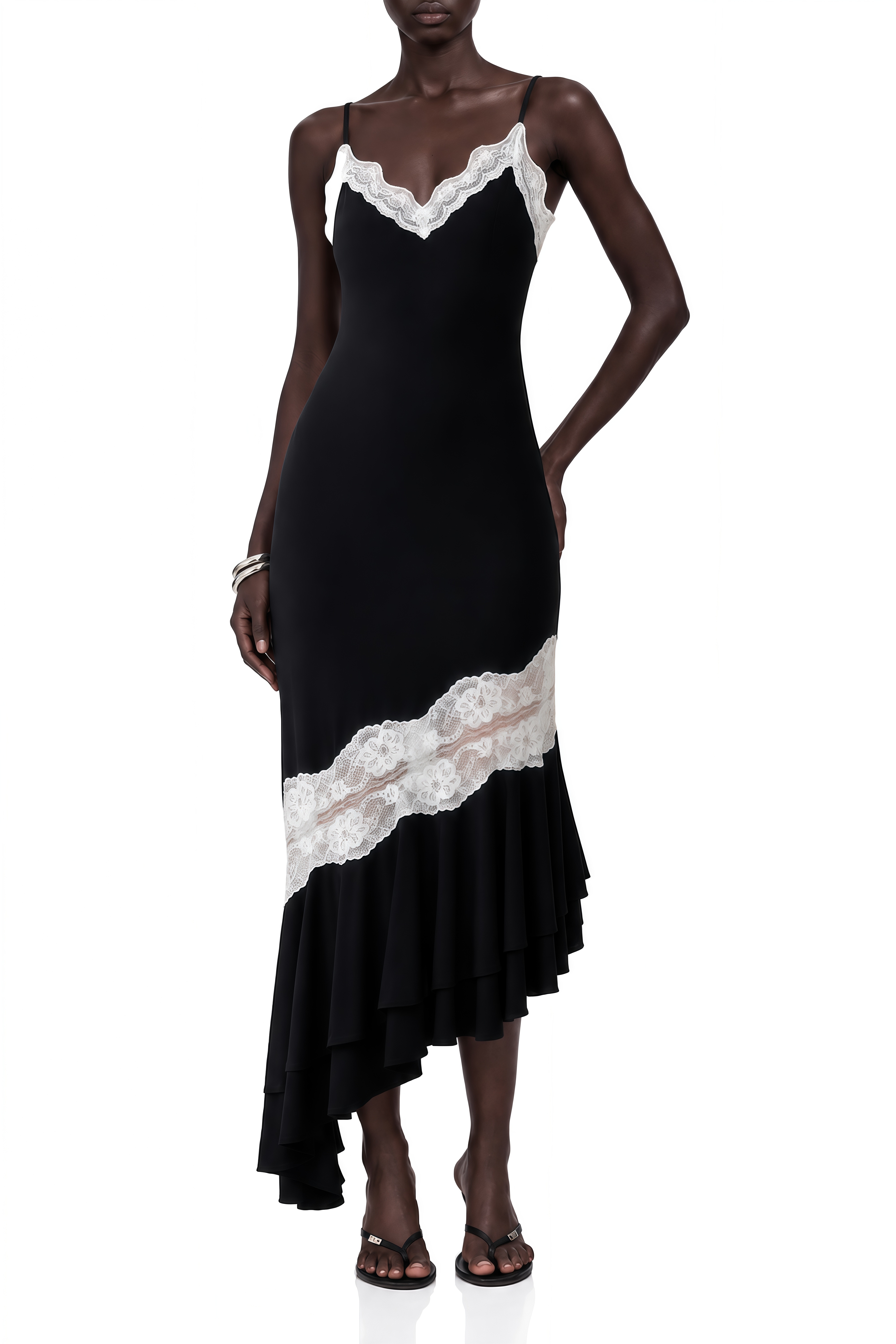 Clover Black Sleeveless Lace Midi Dress
