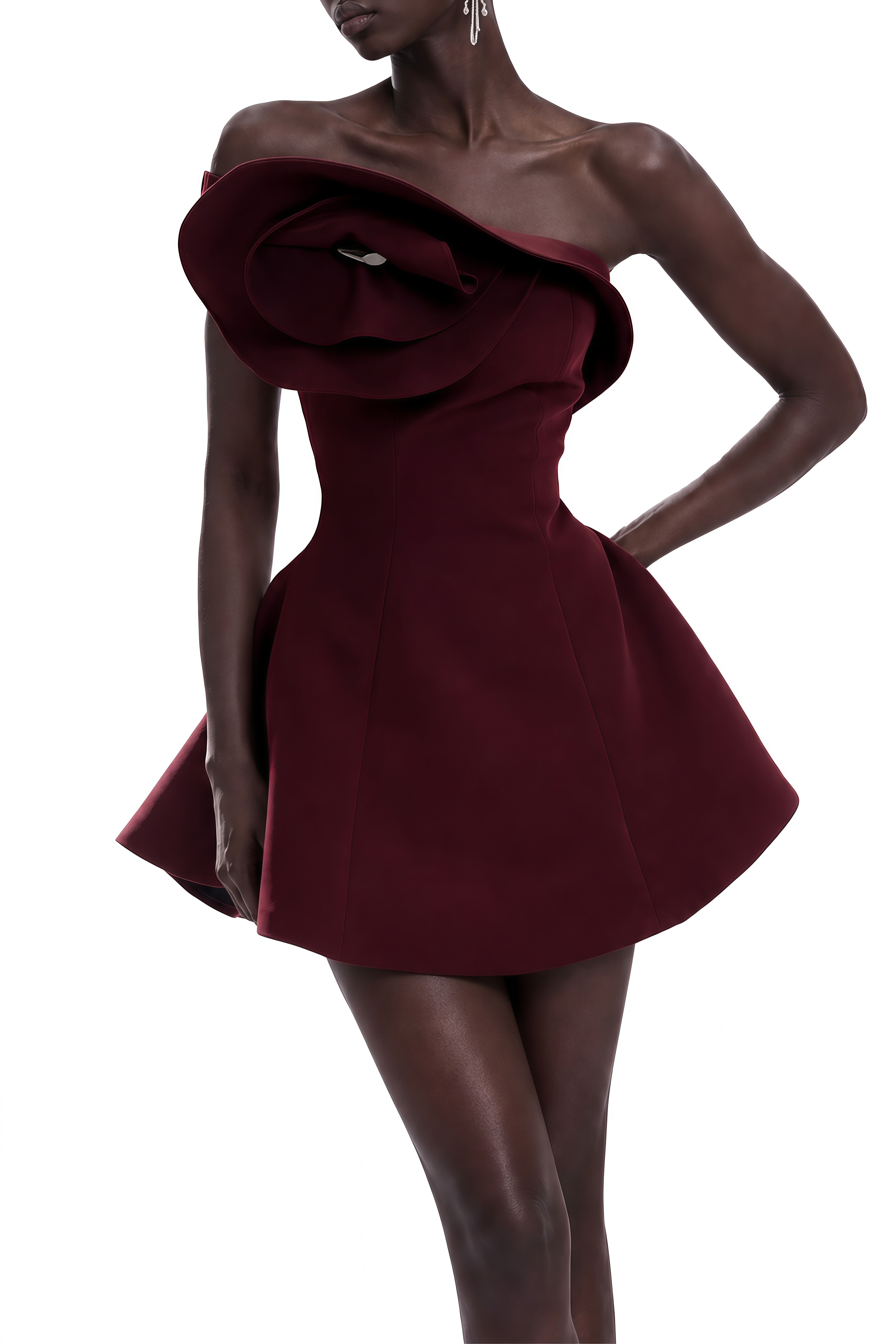 Amelia Burgundy One Shoulder Ruffled Mini Dress