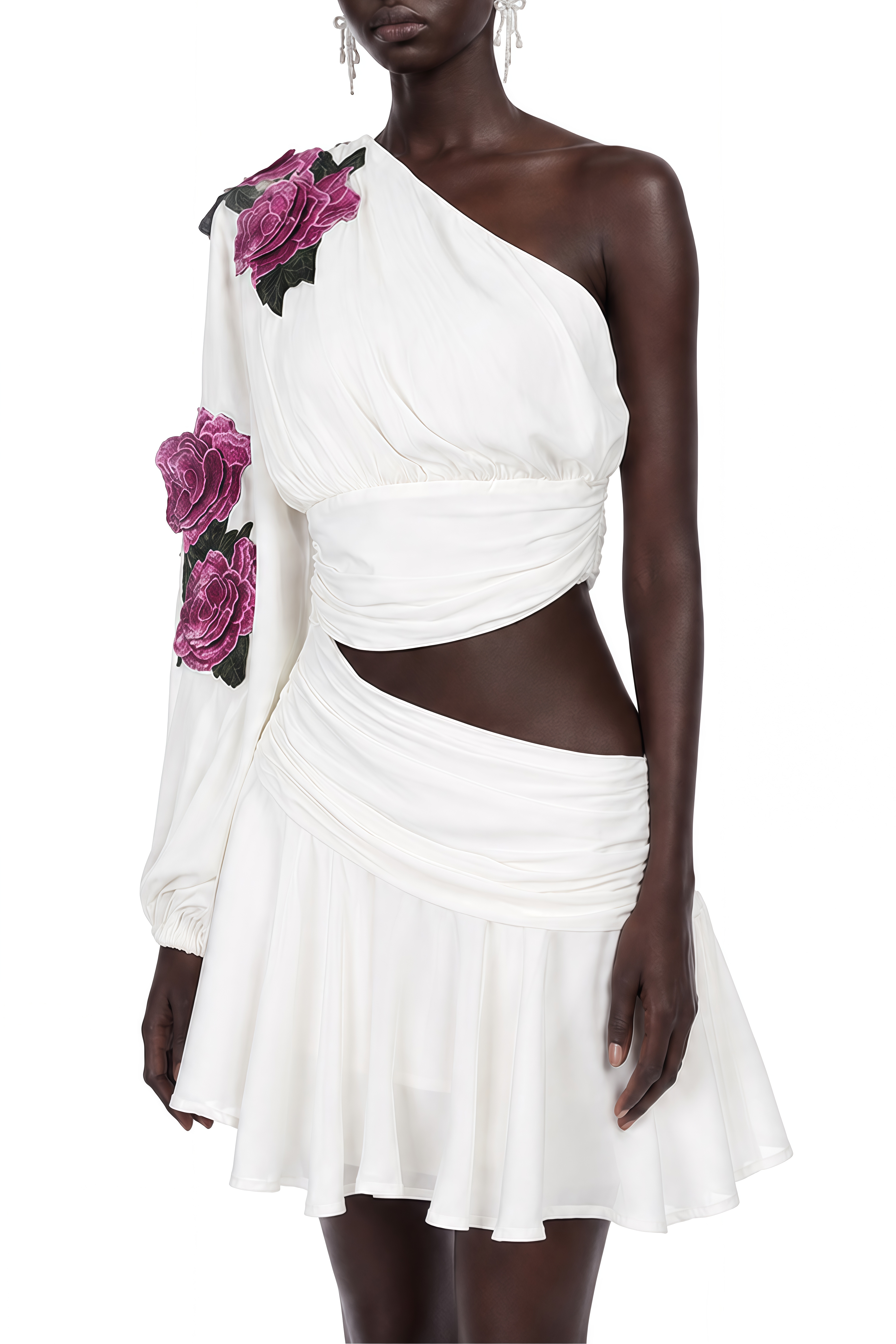 Elowen White One Shoulder Floral Mini Dress