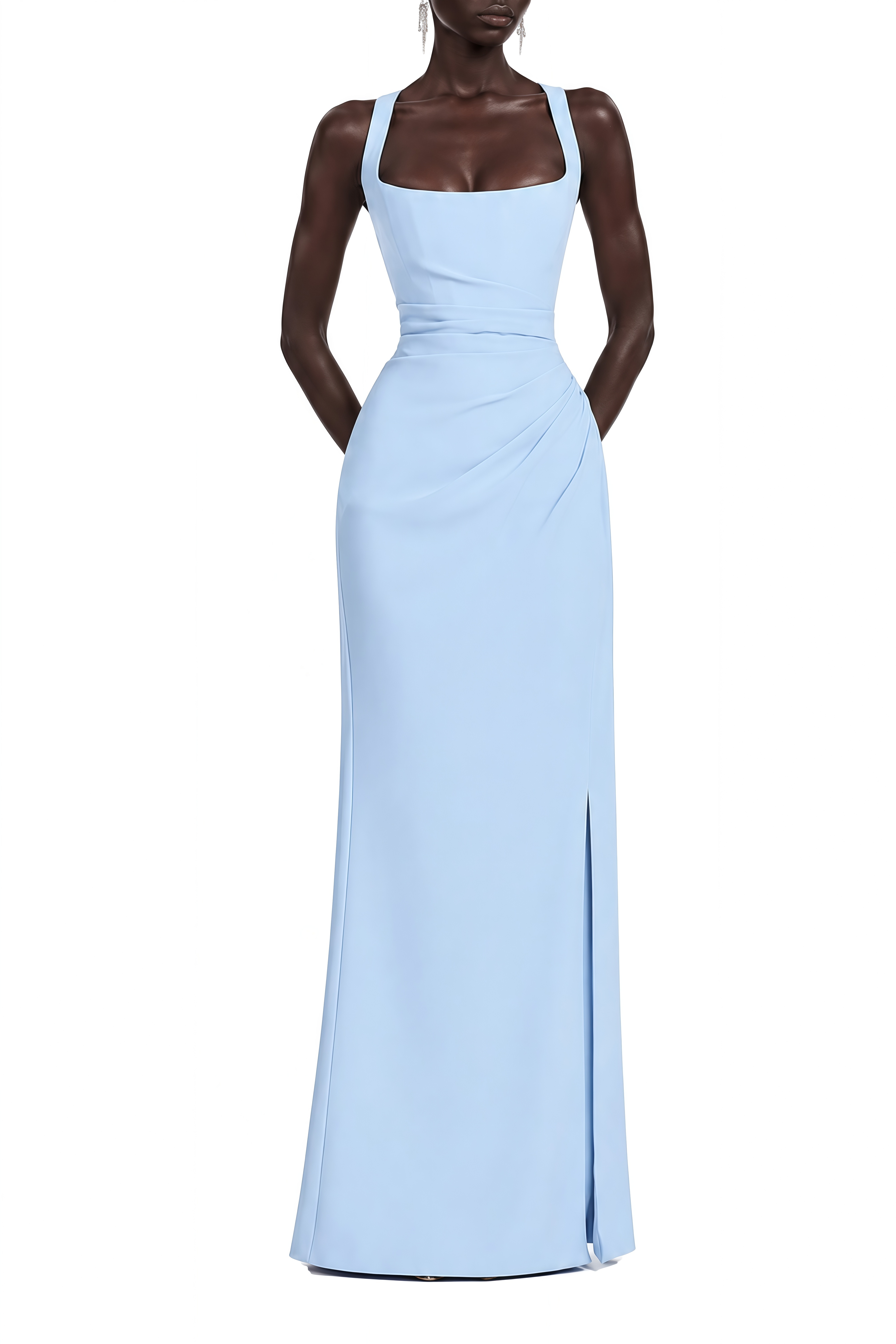 Manon Light Blue Sleeveless Draped Maxi Dress