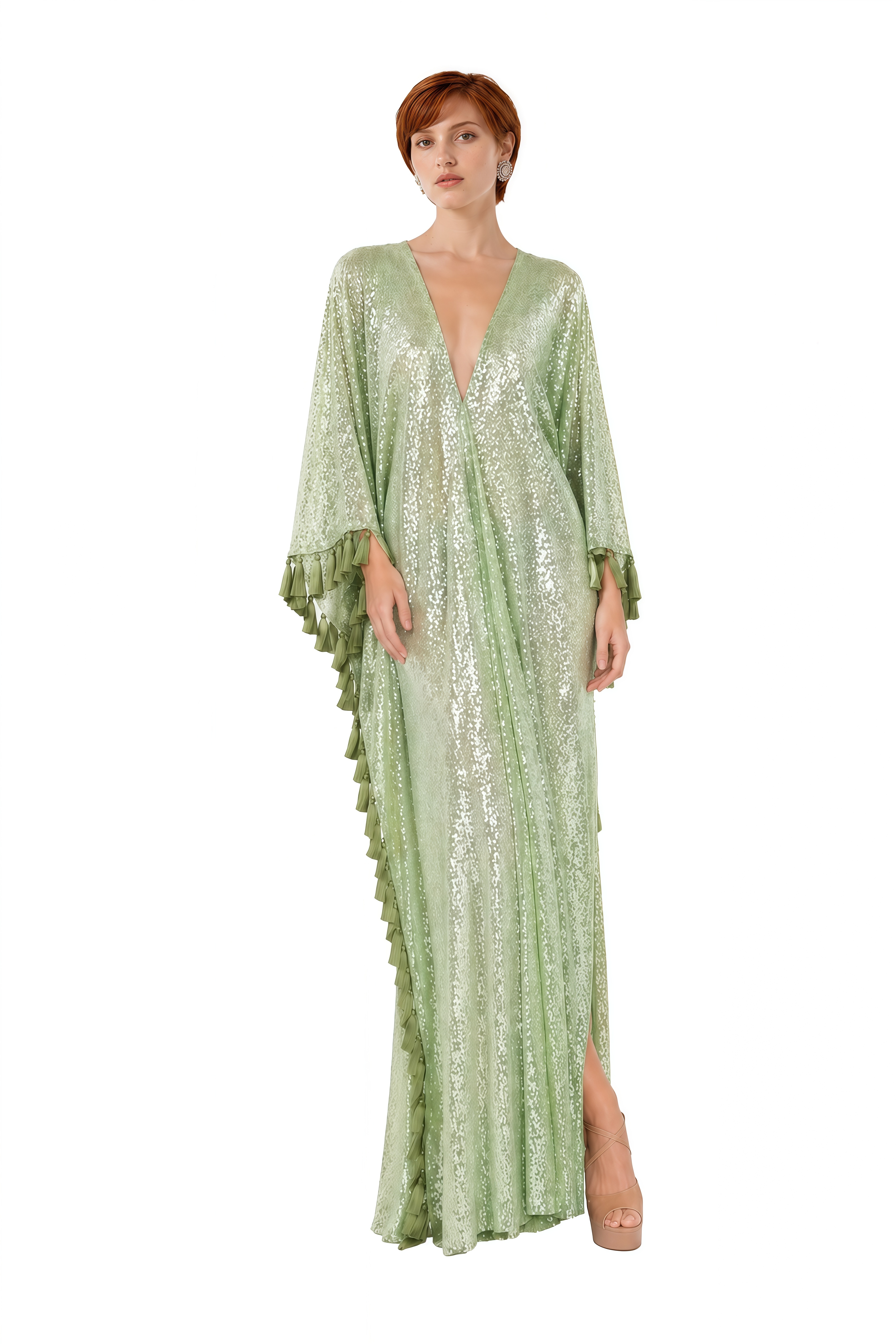 Estelle Green V-Neck Sequin Maxi Dress
