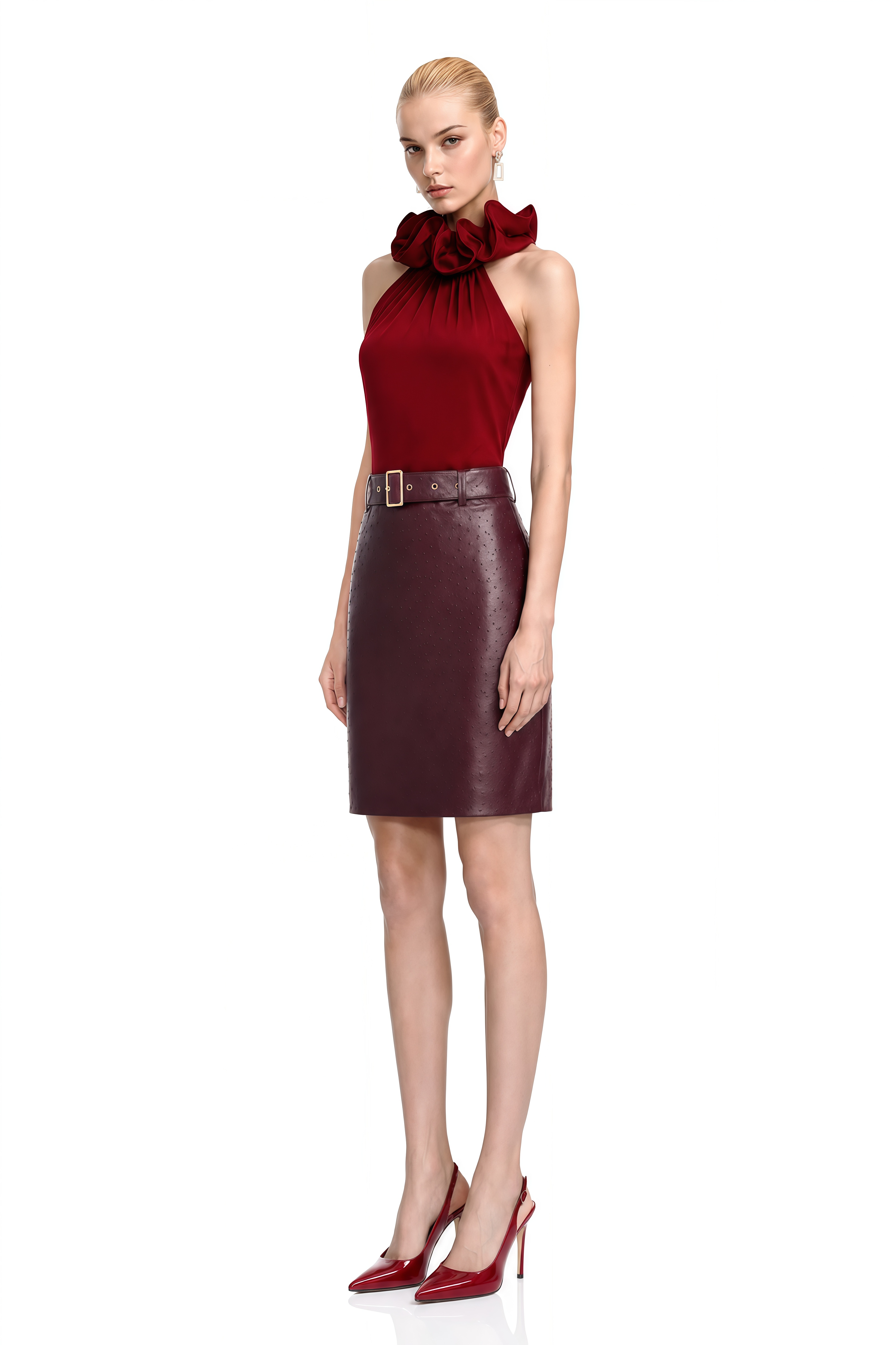 Emmeline Red Halterneck Ruffled Top & Skirt Set