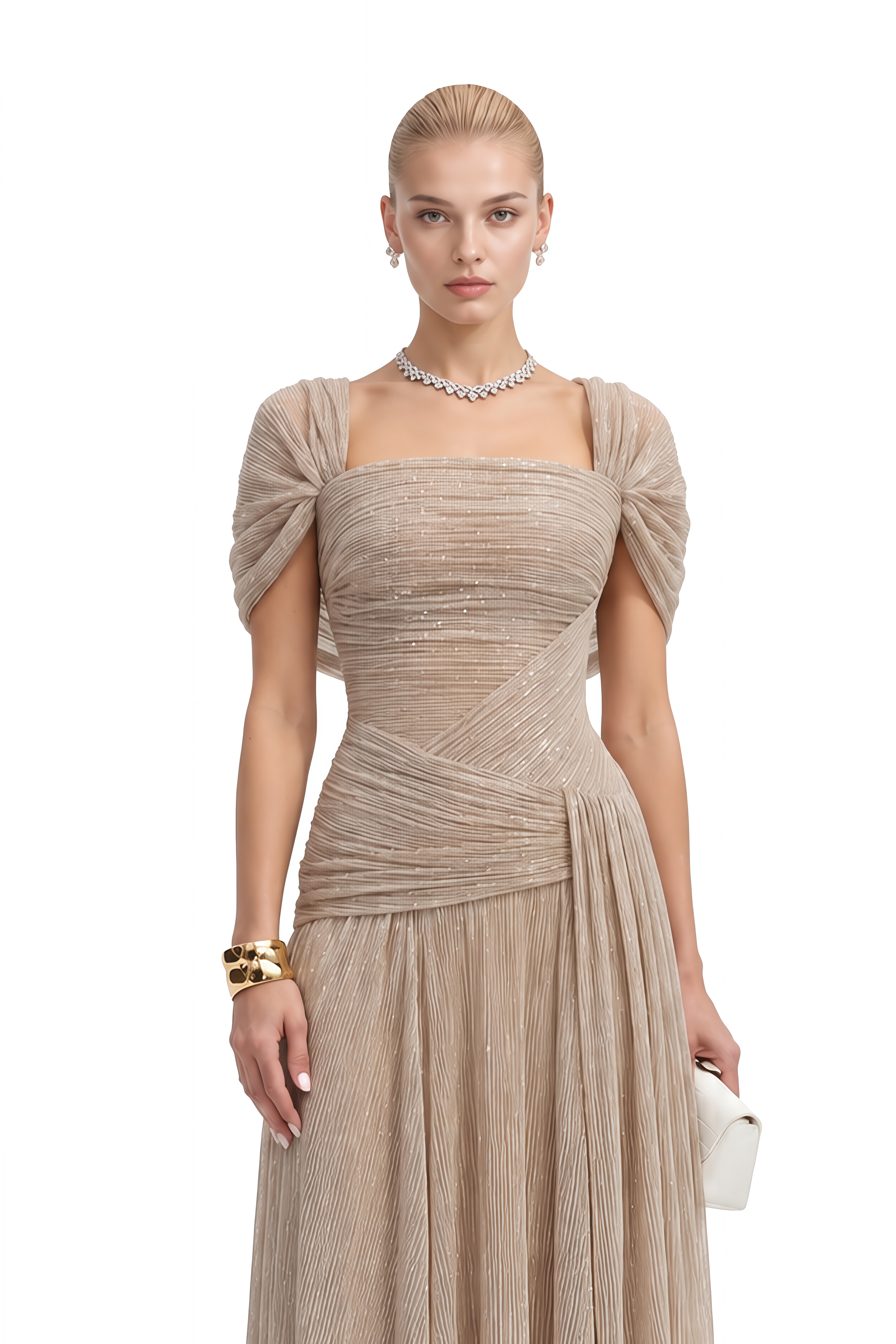 Linnea Khaki Strapless Ruched Maxi Dress