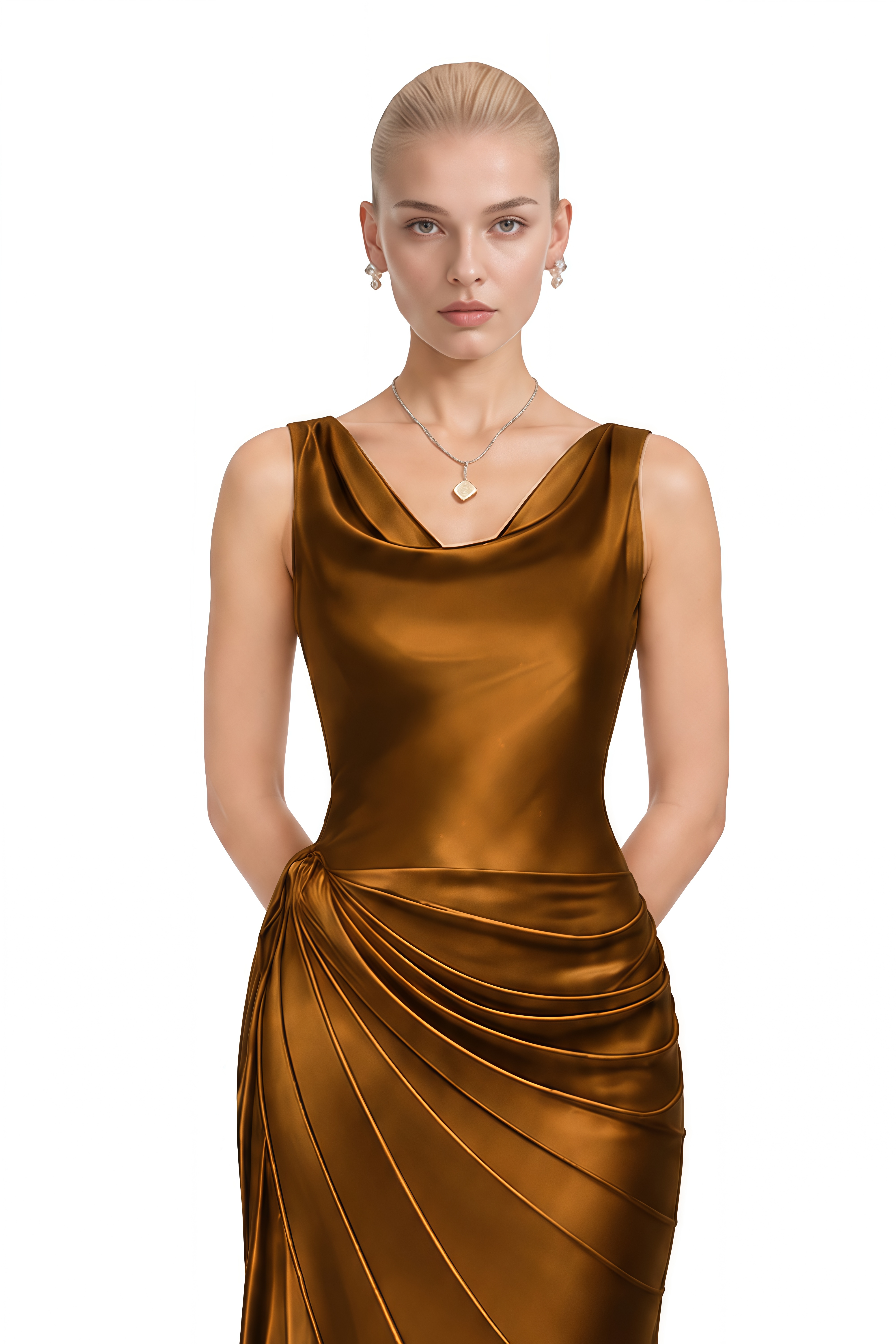 Beatrice Brown Sleeveless Ruched Maxi Dress