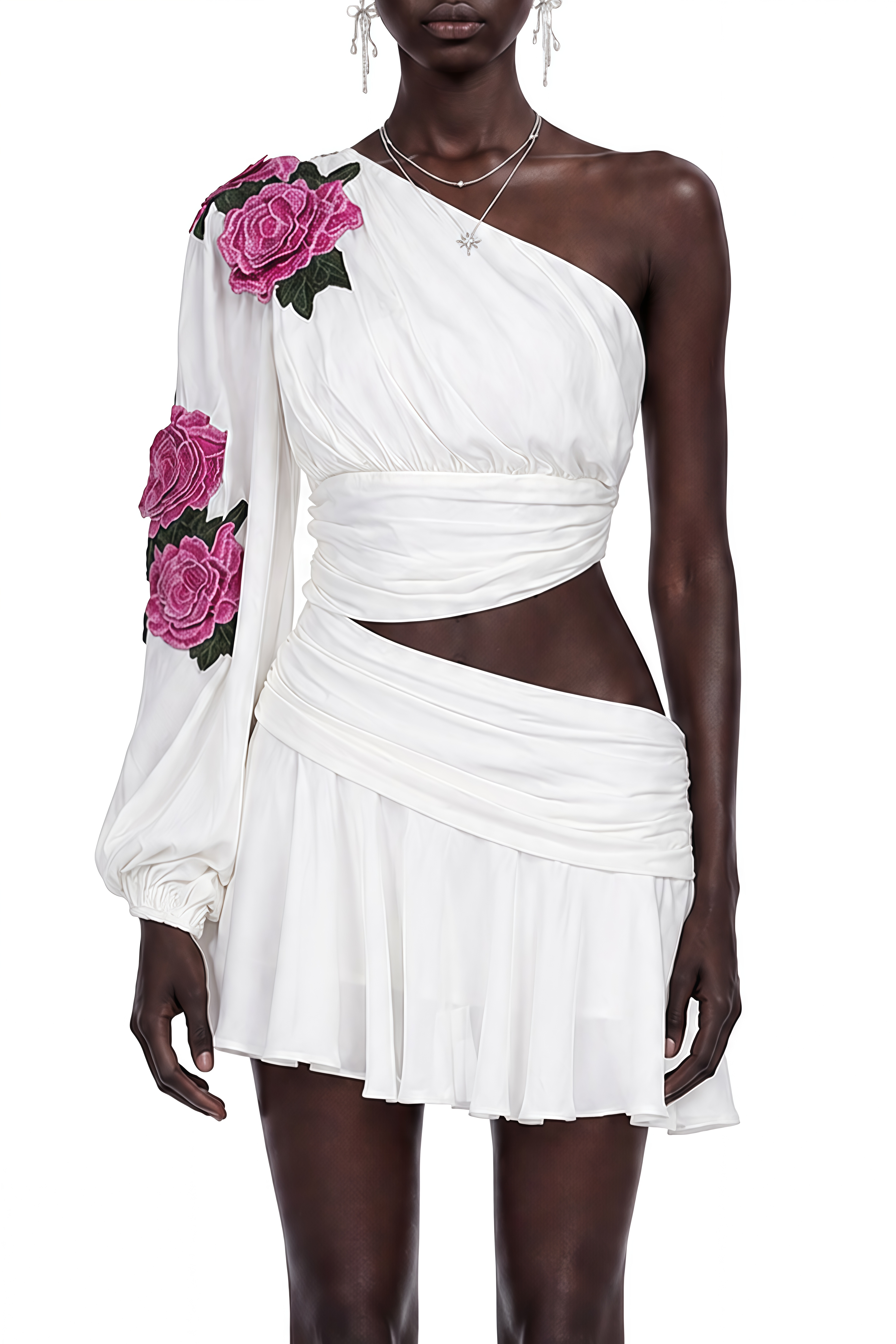 Elowen White One Shoulder Floral Mini Dress