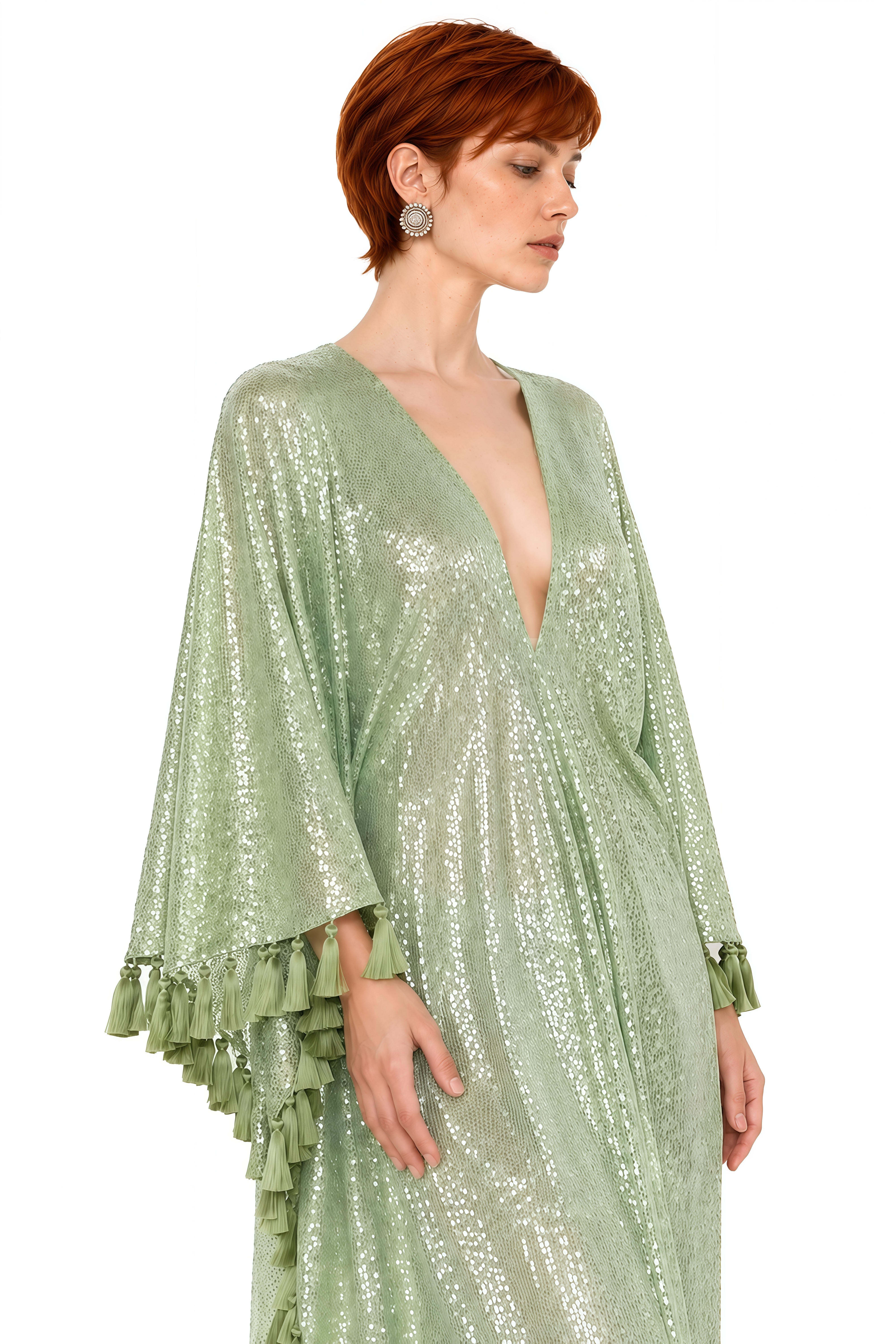 Estelle Green V-Neck Sequin Maxi Dress